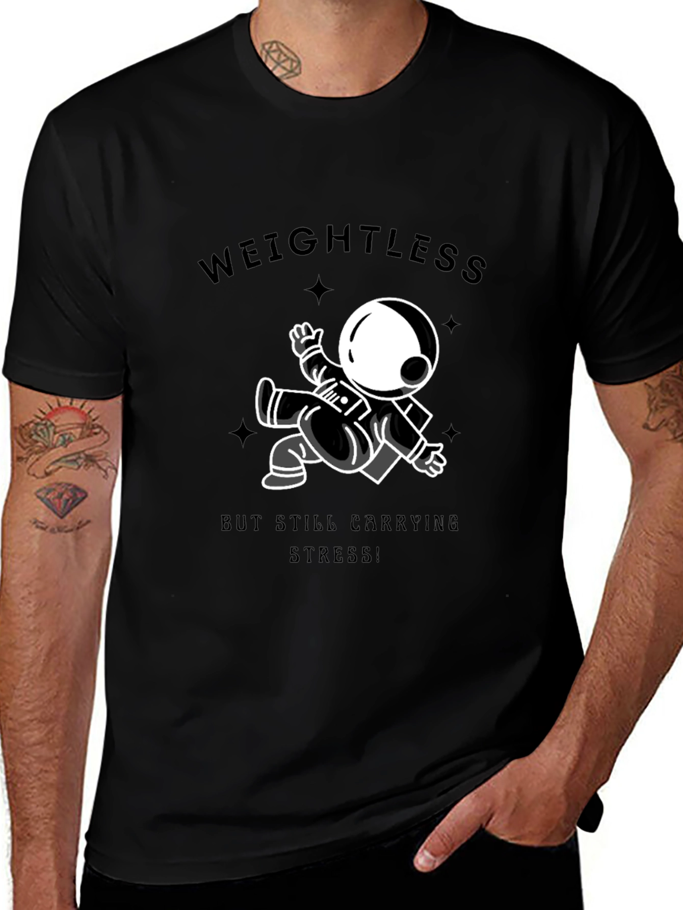 Weightless Astronaut Graphic Tee - Black Cotton T-Shirt