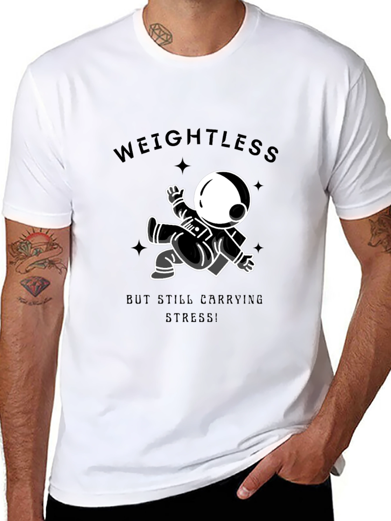 Weightless Astronaut Graphic Tee - Black Cotton T-Shirt