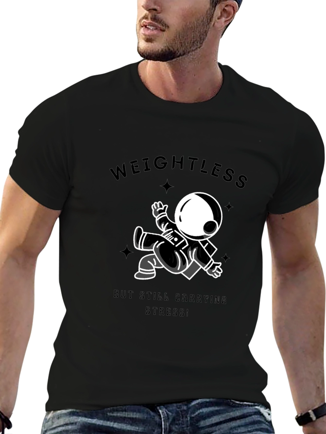 Weightless Astronaut Graphic Tee - Black Cotton T-Shirt