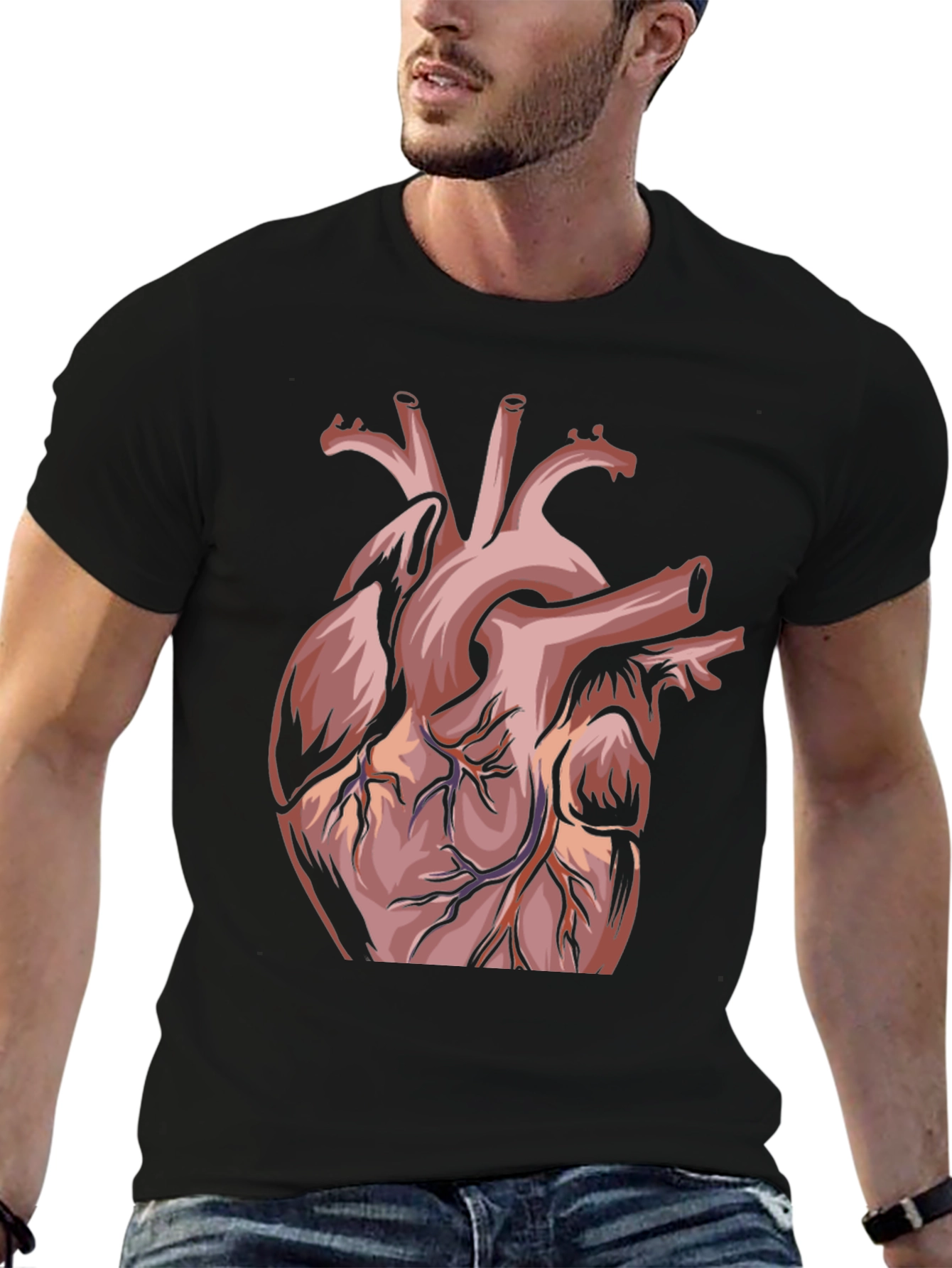 Anatomical Heart Graphic Tee - Black Cotton Blend