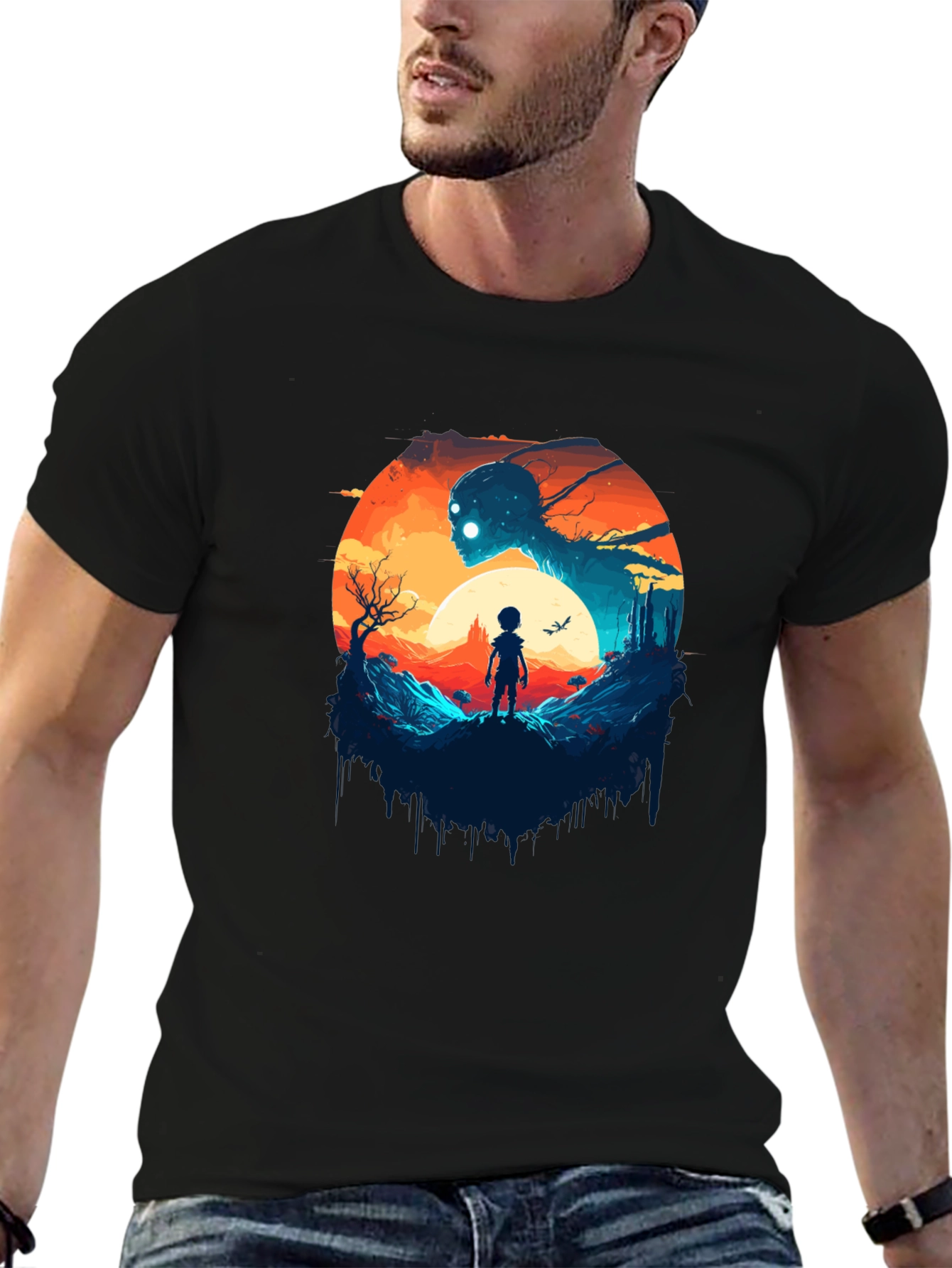 Surreal Graphic Print Black T-Shirt
