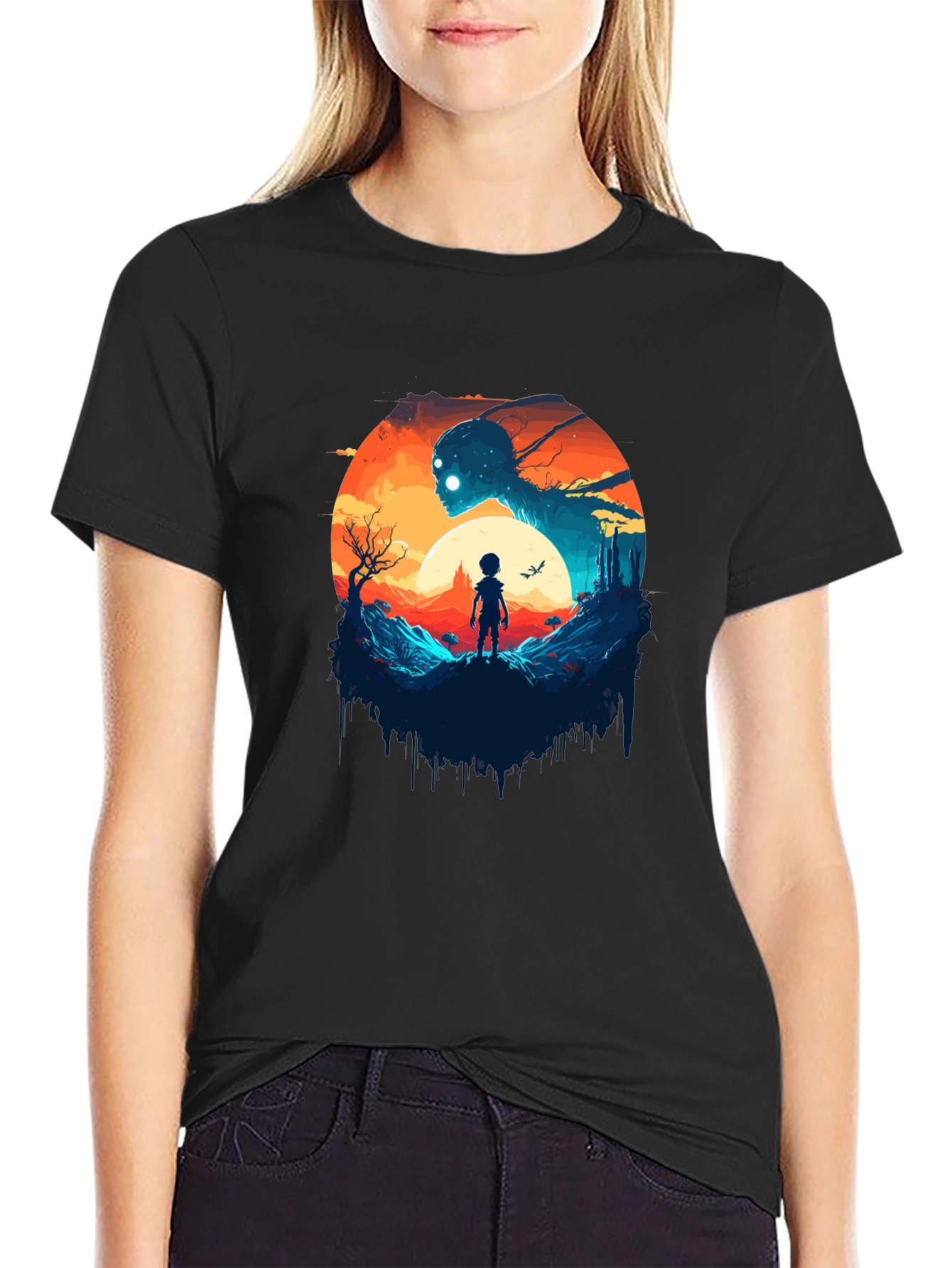 Surreal Graphic Print Black T-Shirt