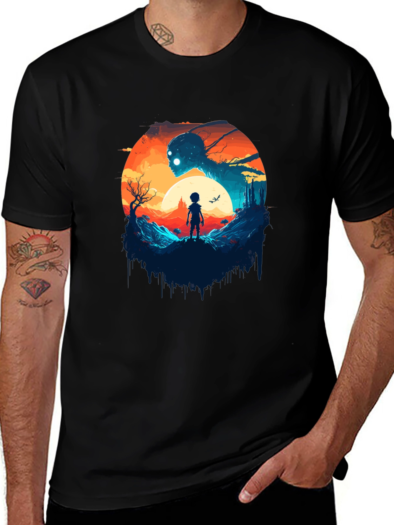 Surreal Graphic Print Black T-Shirt