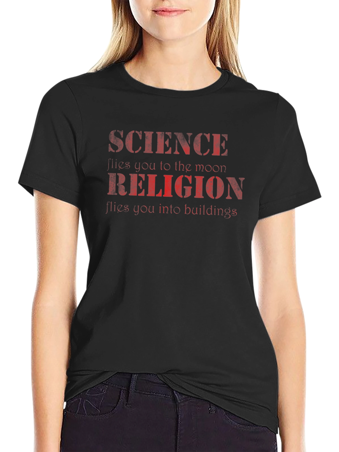 Science vs Religion Slogan Graphic Tee