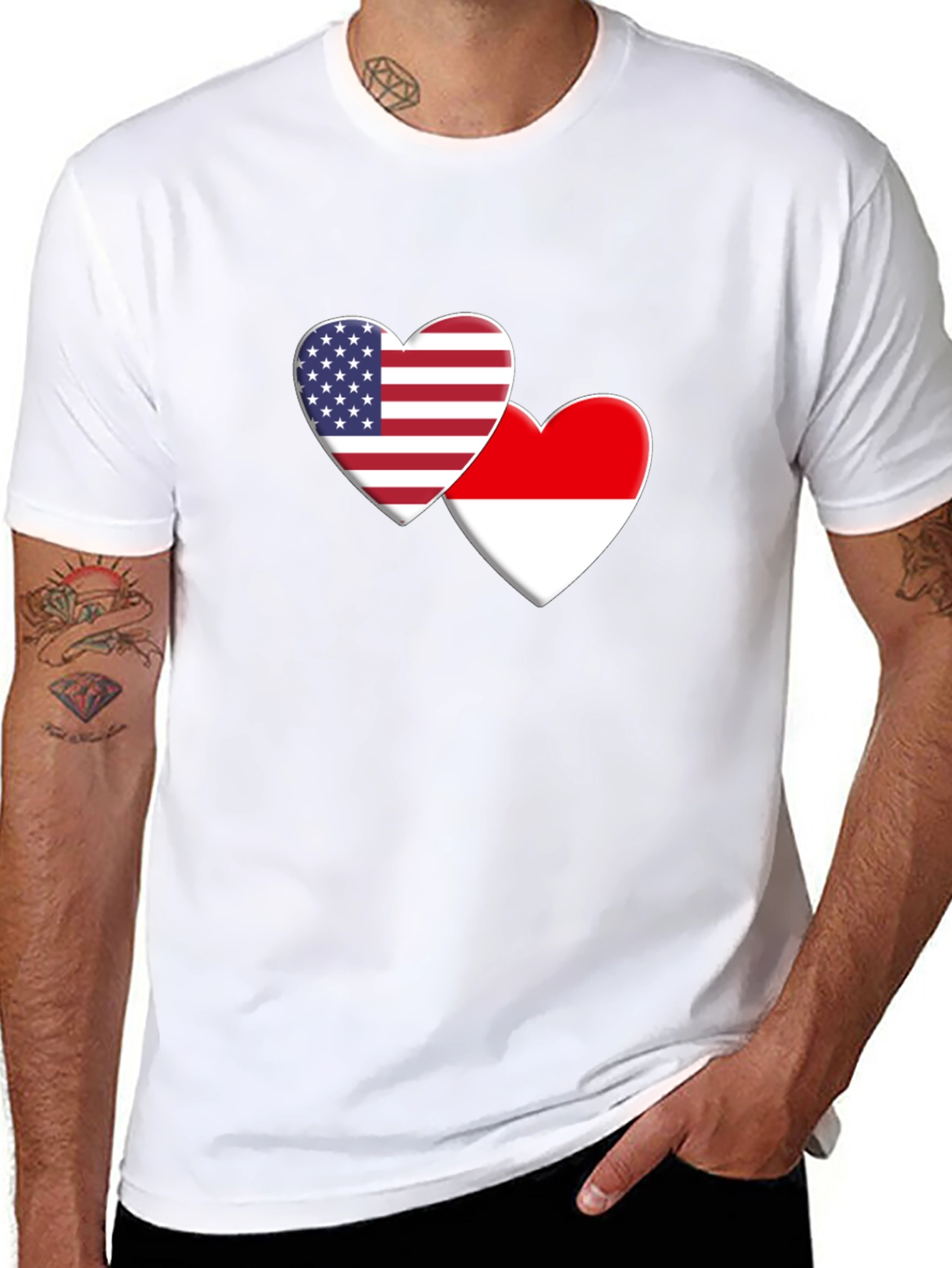 USA & Indonesia Heart Flag T-Shirt