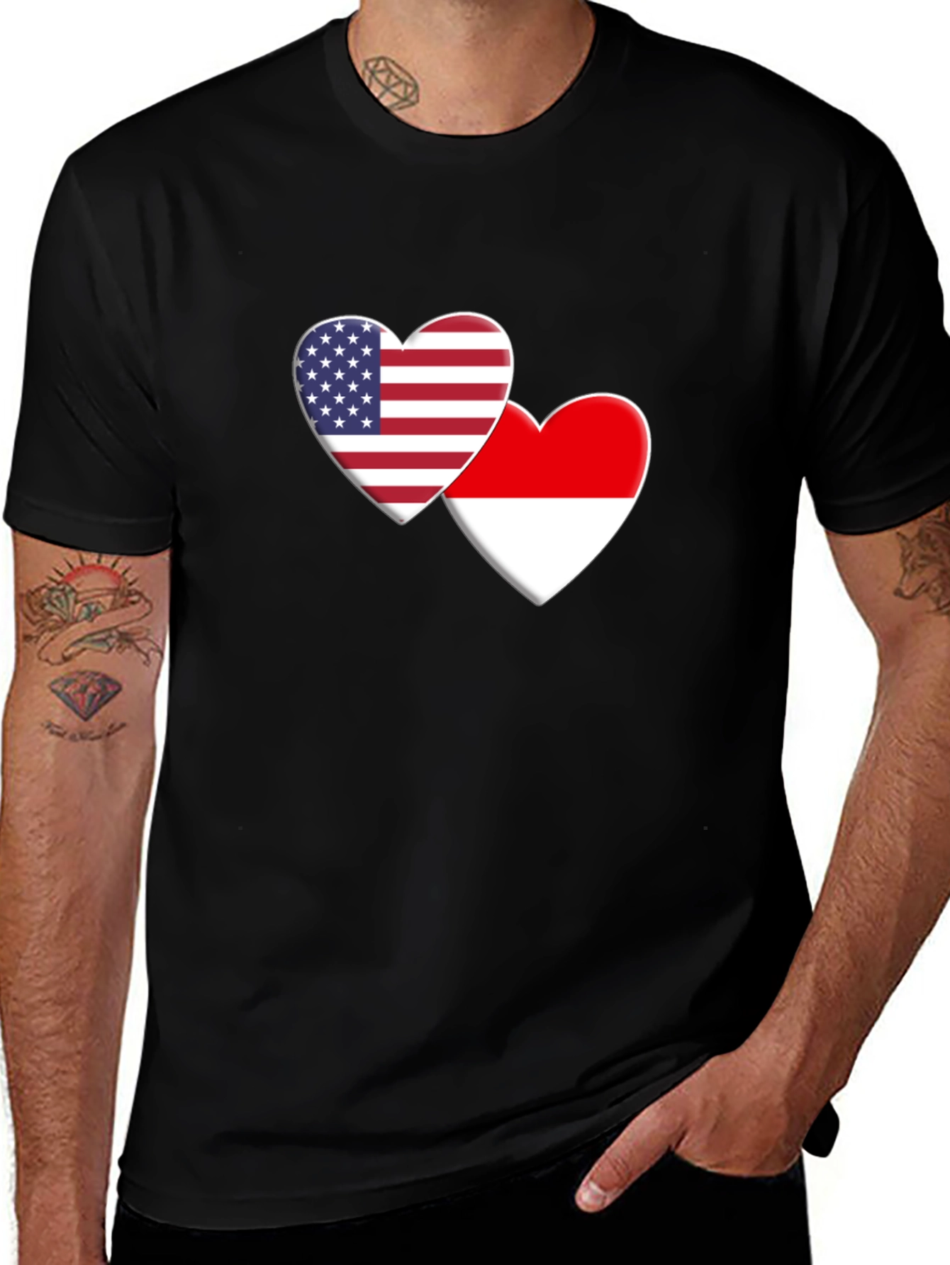 USA & Indonesia Heart Flag T-Shirt