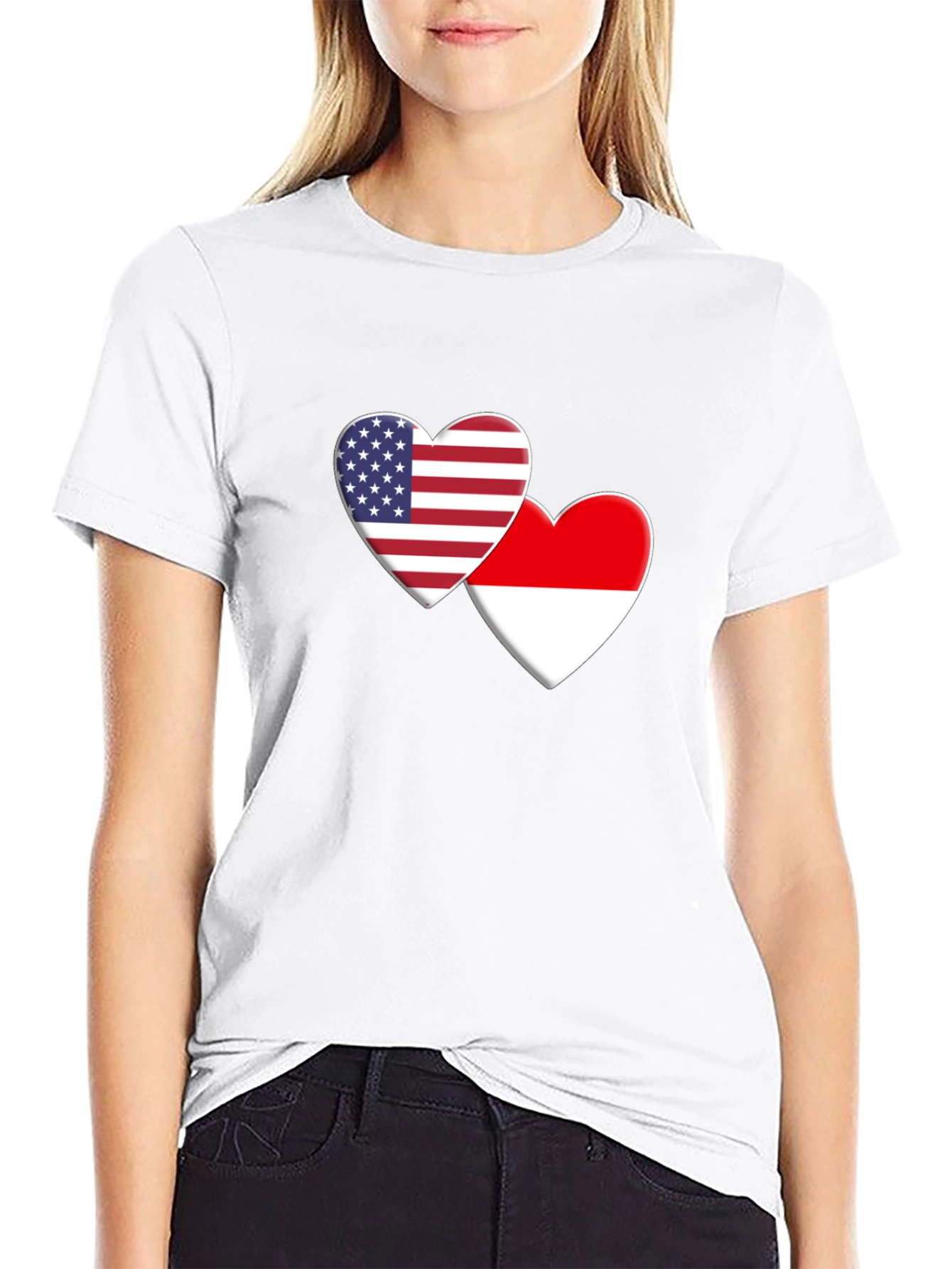 USA & Indonesia Heart Flag T-Shirt