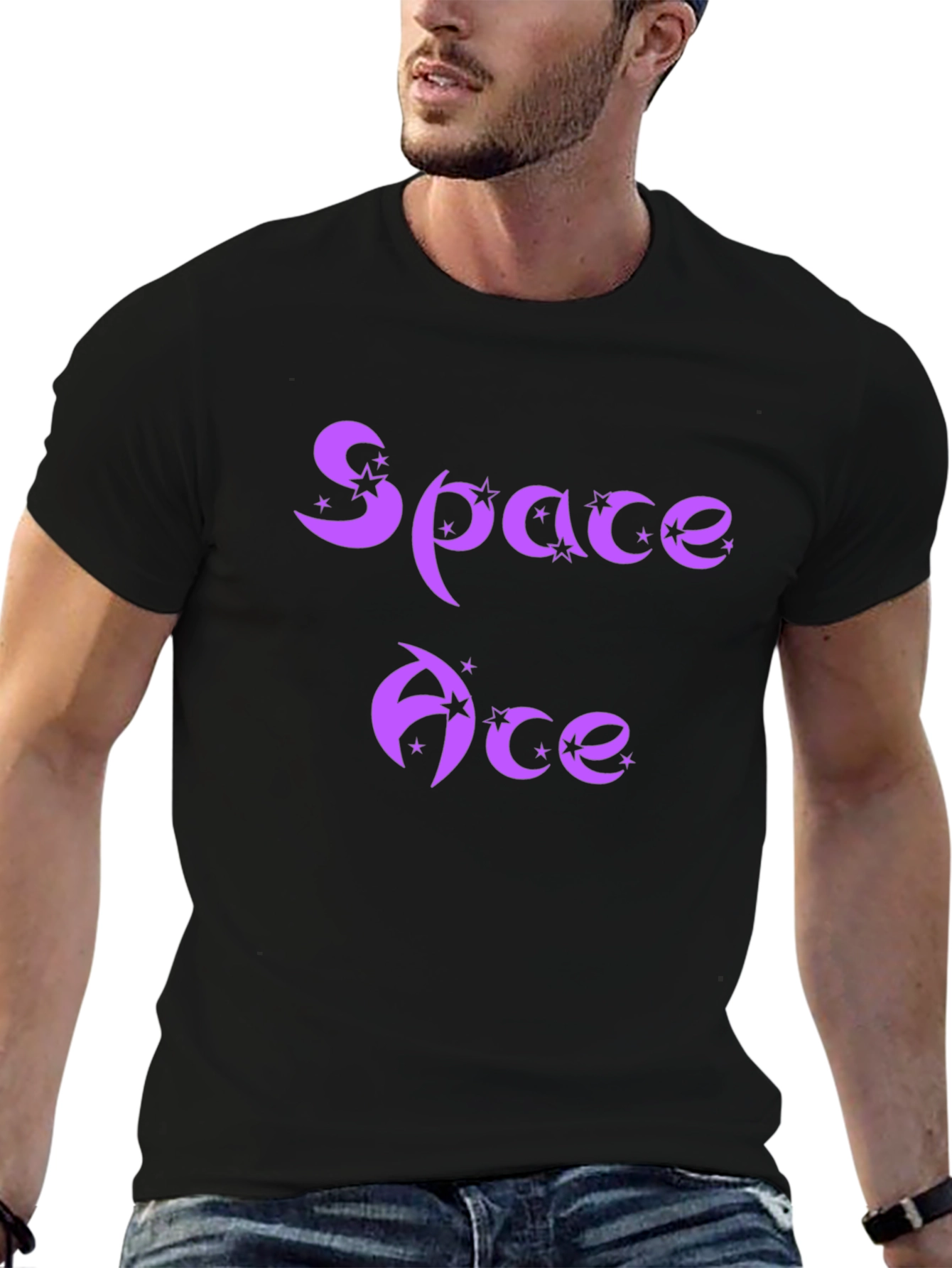 Space Ace Graphic T-Shirt - Purple Design on Black