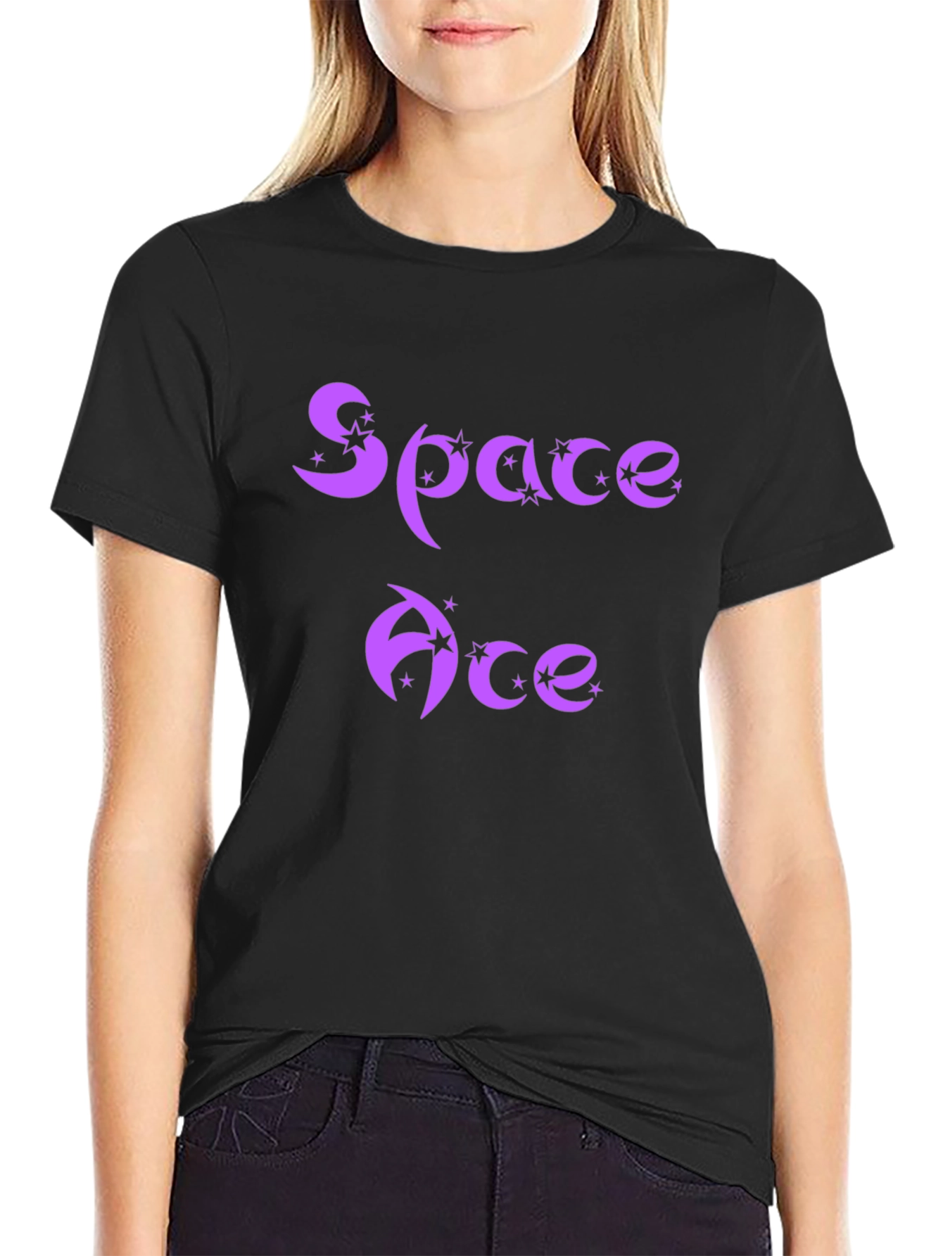 Space Ace Graphic T-Shirt - Purple Design on Black