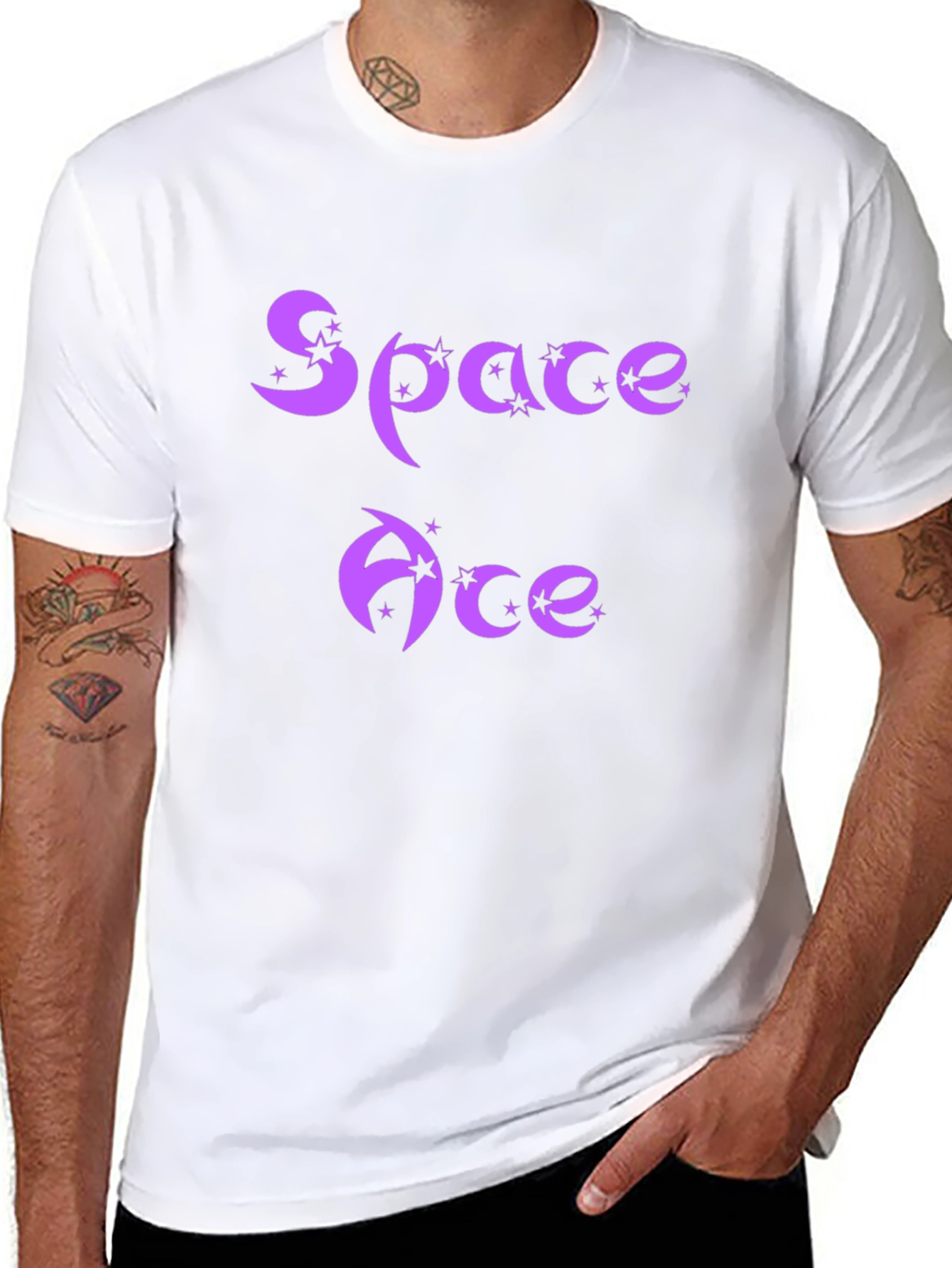 Space Ace Graphic T-Shirt - Purple Design on Black