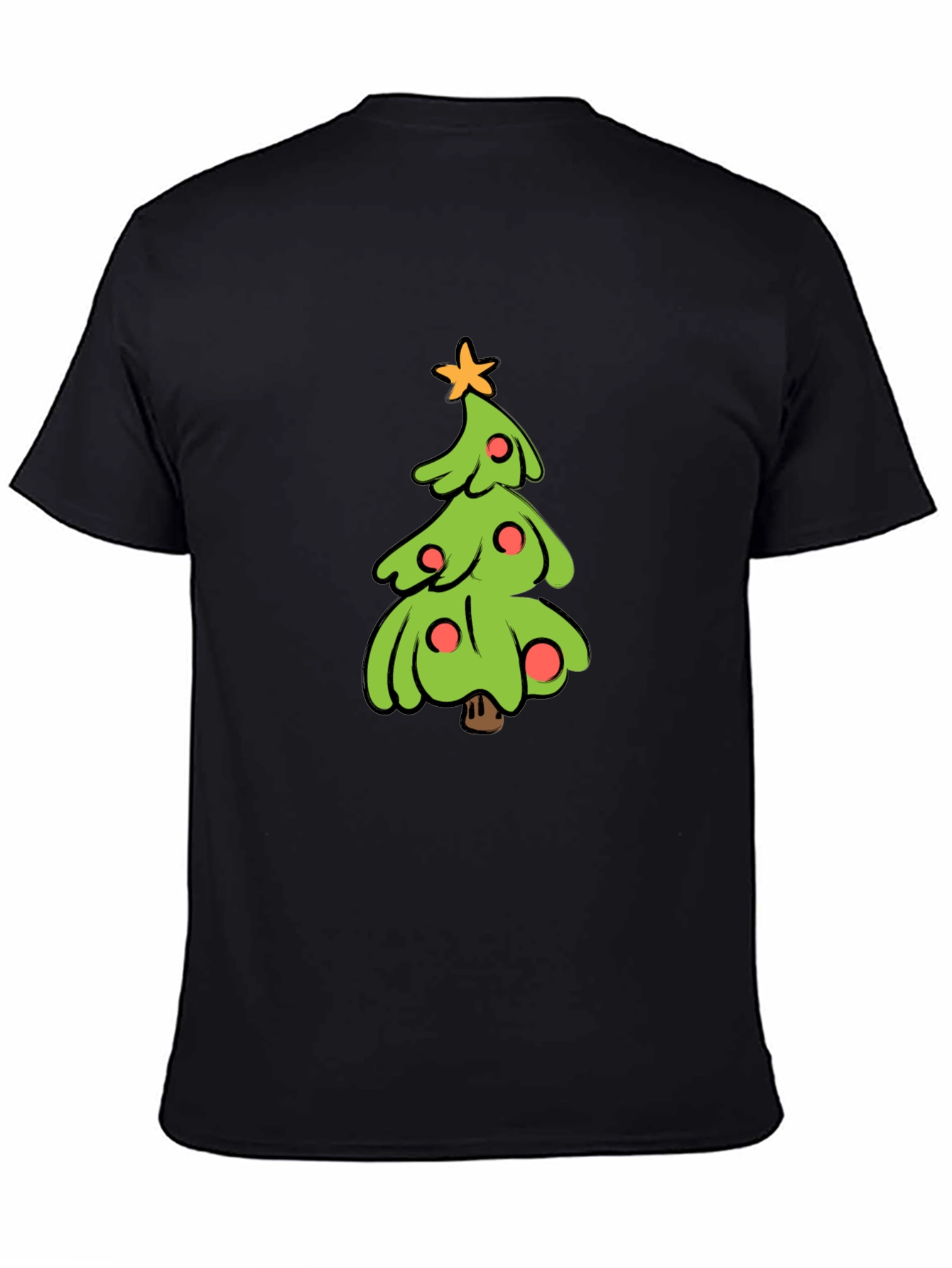 Festive Christmas Tree Graphic Tee - Black