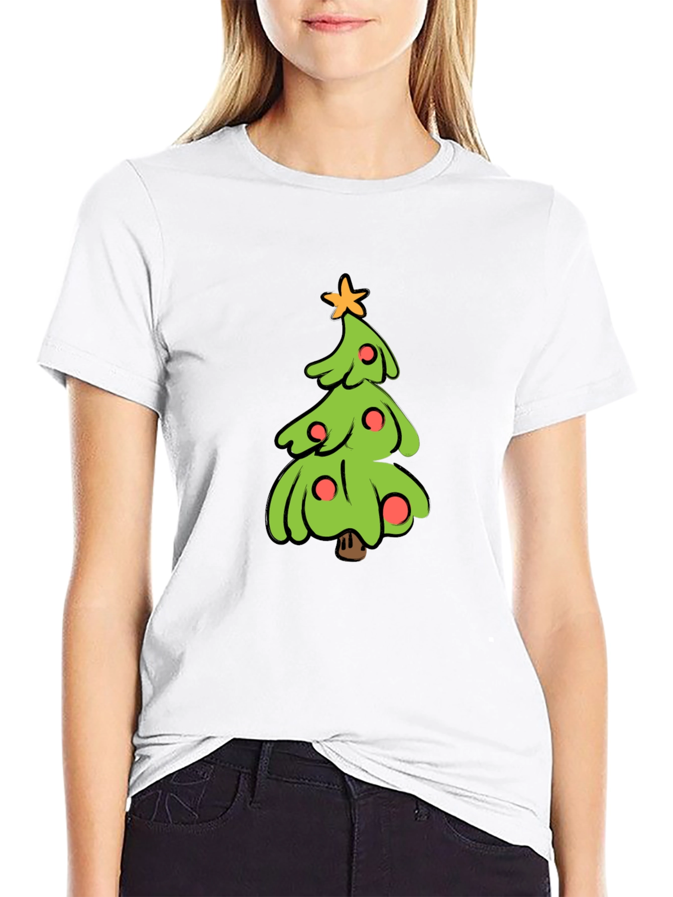 Festive Christmas Tree Graphic Tee - Black
