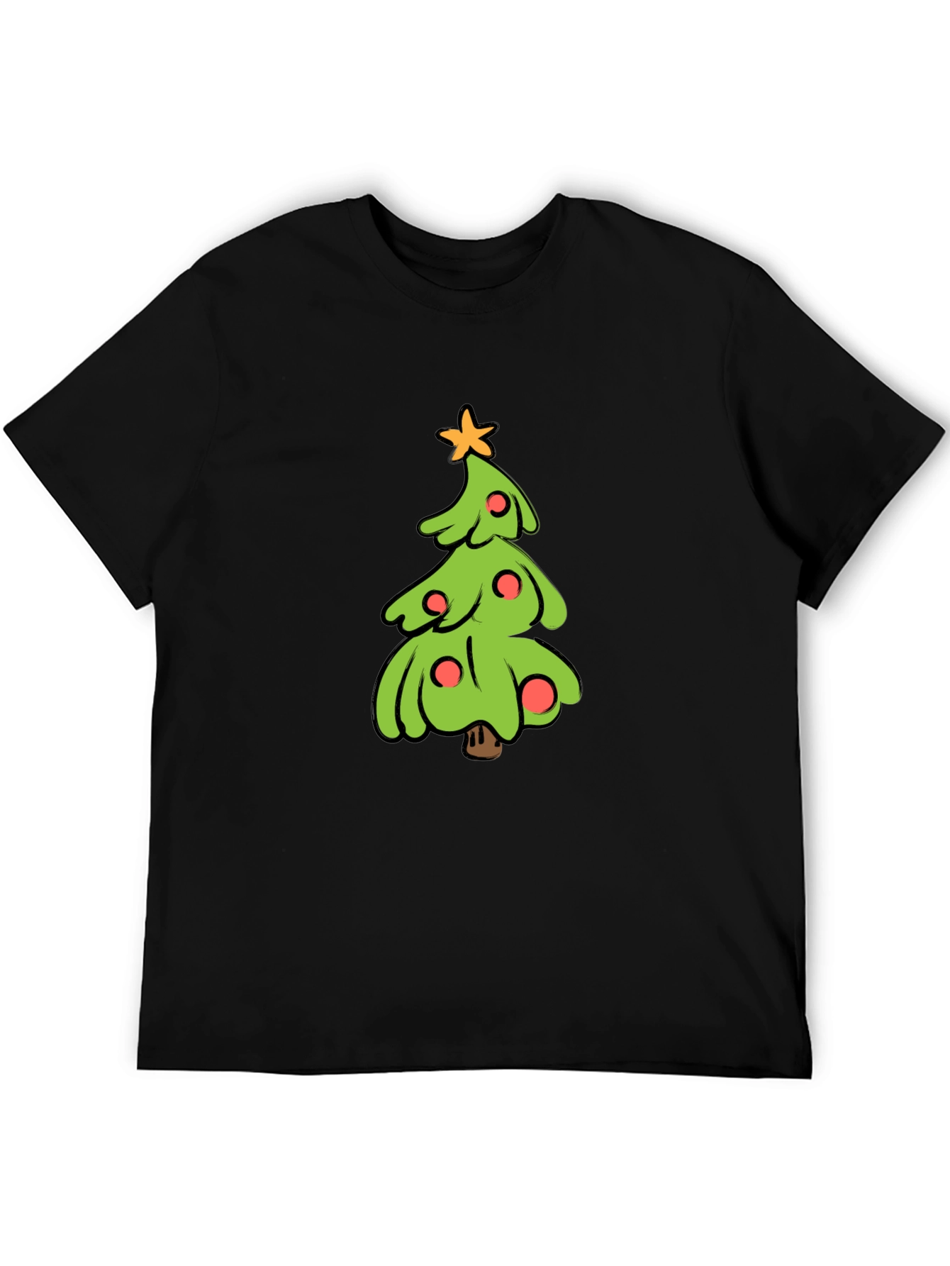 Festive Christmas Tree Graphic Tee - Black