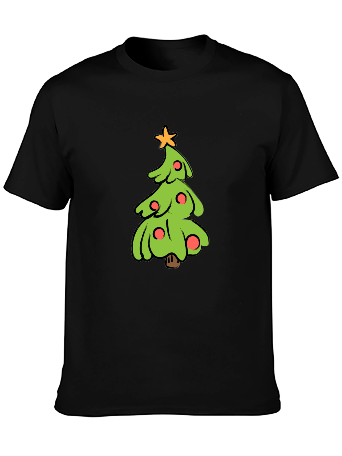 Festive Christmas Tree Graphic Tee - Black