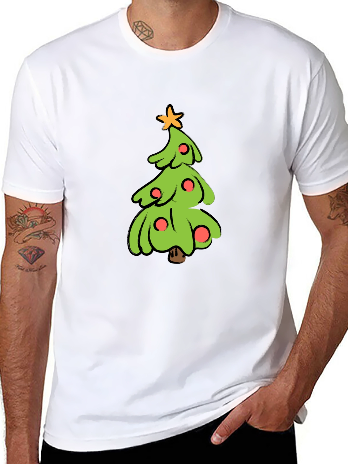Festive Christmas Tree Graphic Tee - Black