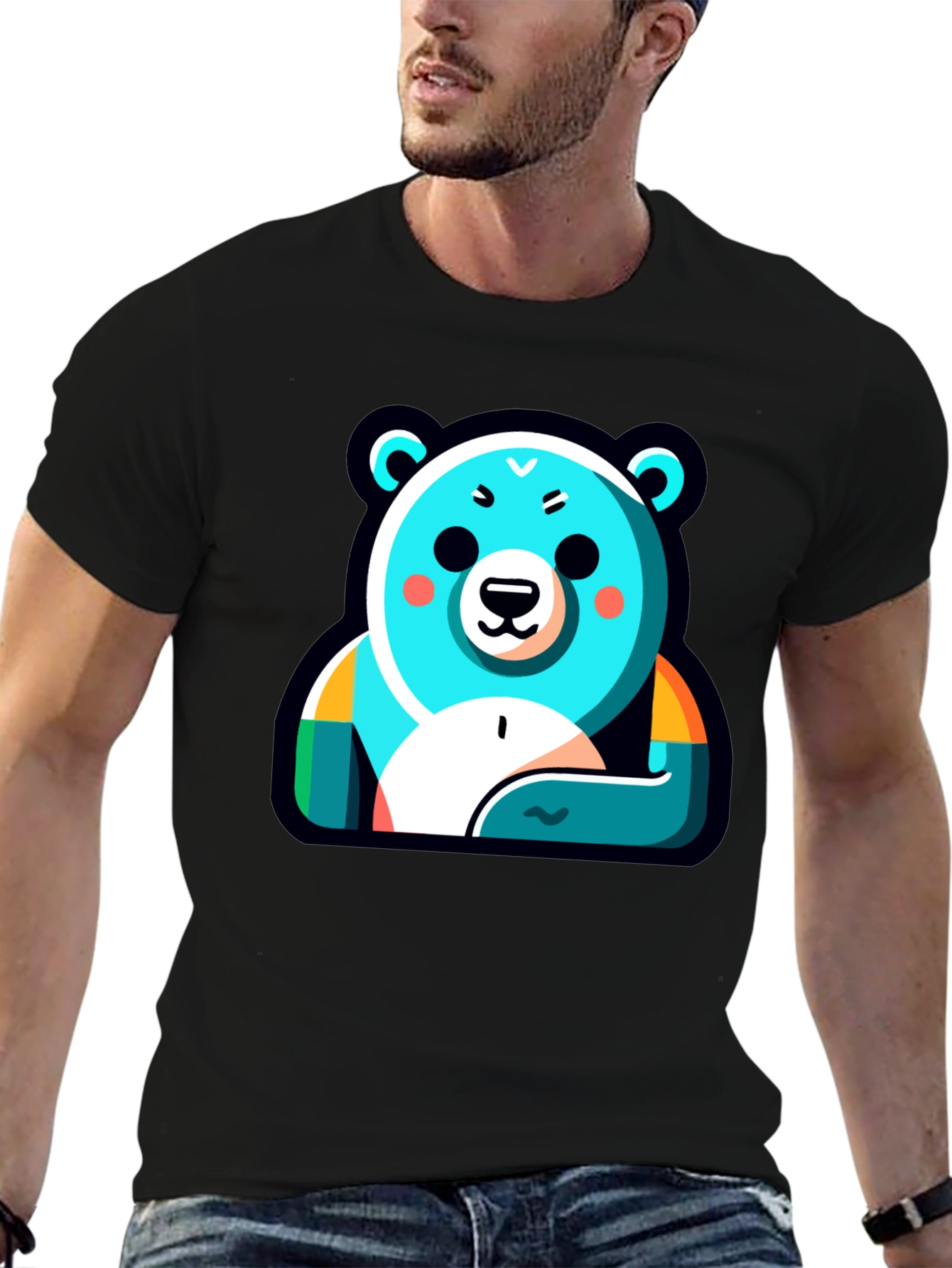 Cool Bear Graphic Tee - Black Cotton Blend