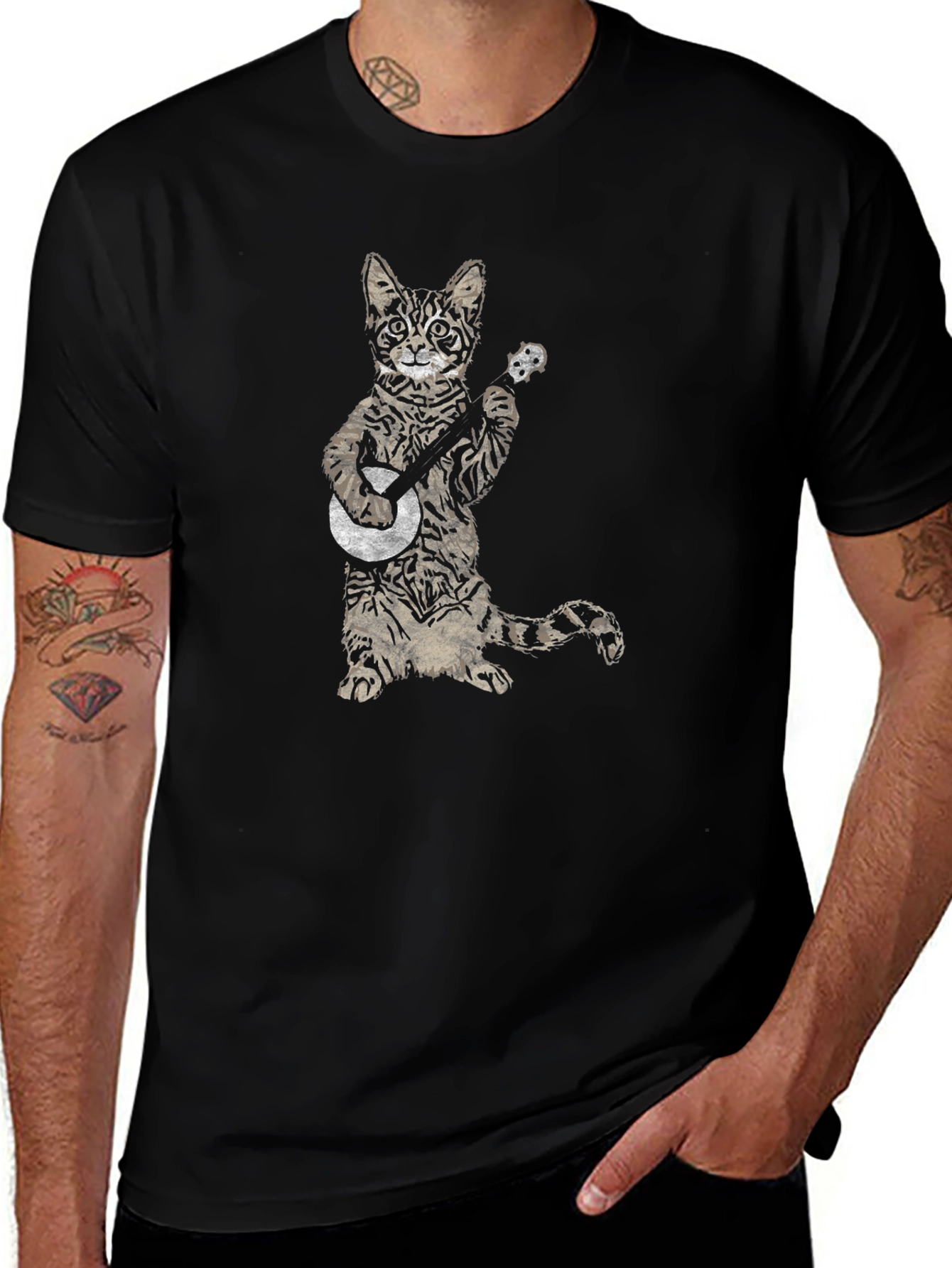Cat Playing Banjo Graphic T-Shirt