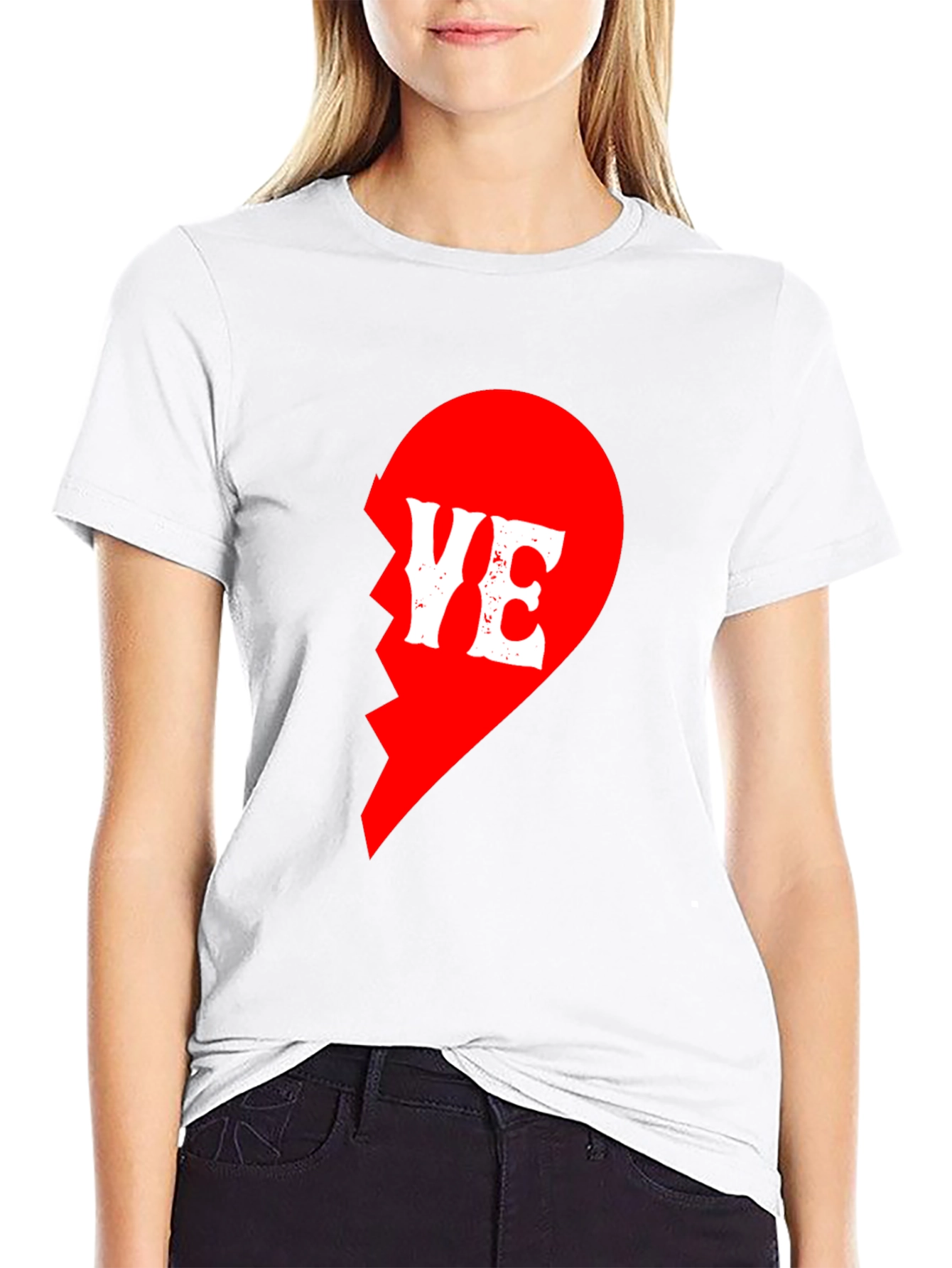 Broken Heart YE Graphic Print Black T-Shirt