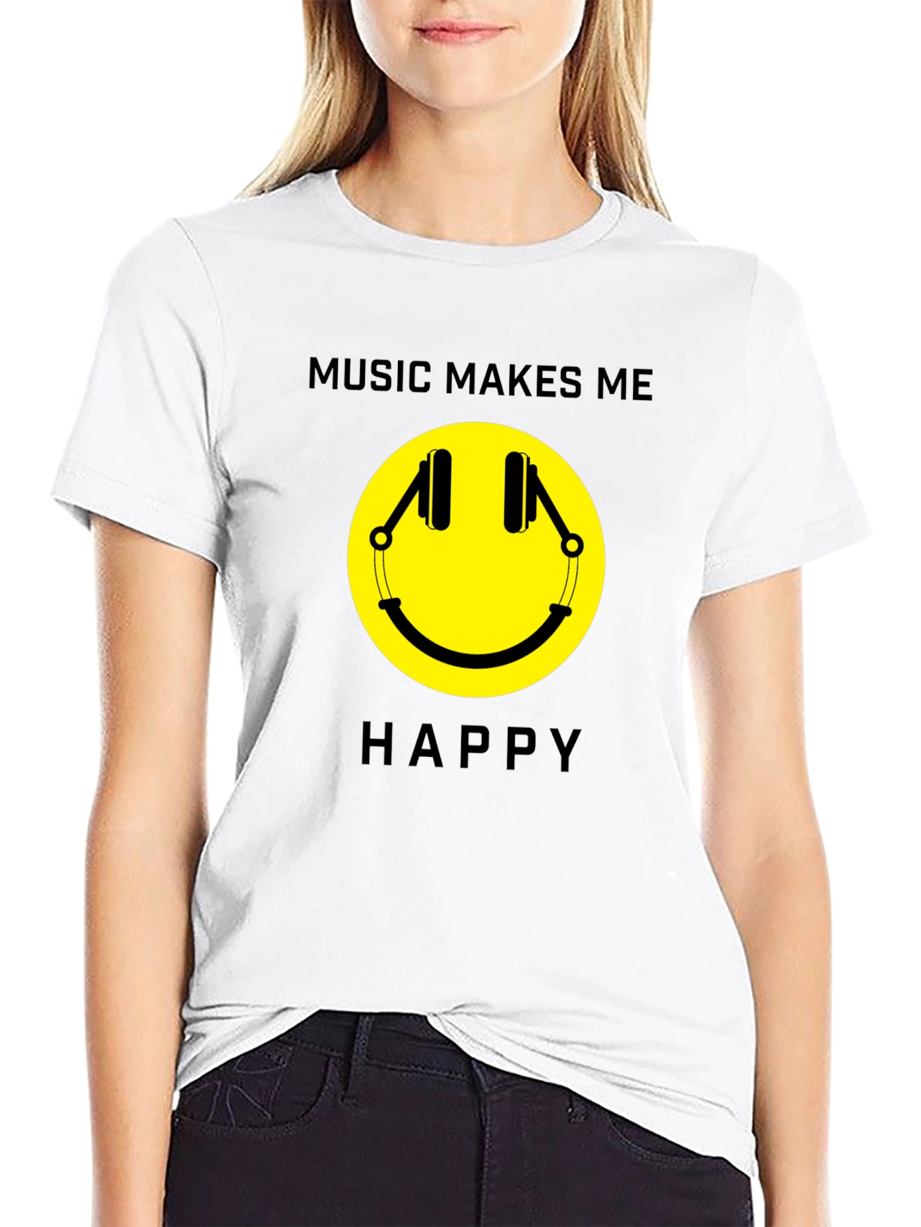 Music Makes Me Happy T-Shirt - Smiley Face Tee