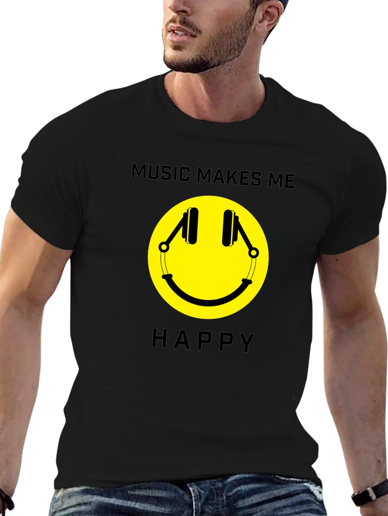 Music Makes Me Happy T-Shirt - Smiley Face Tee