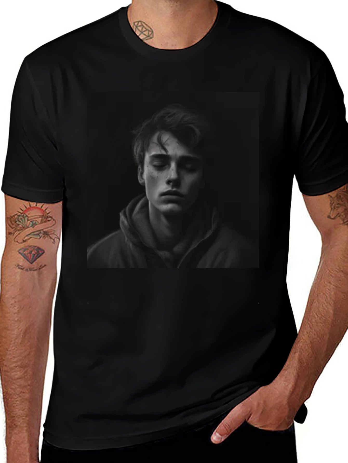 Mans Graphic Portrait T-Shirt - Black