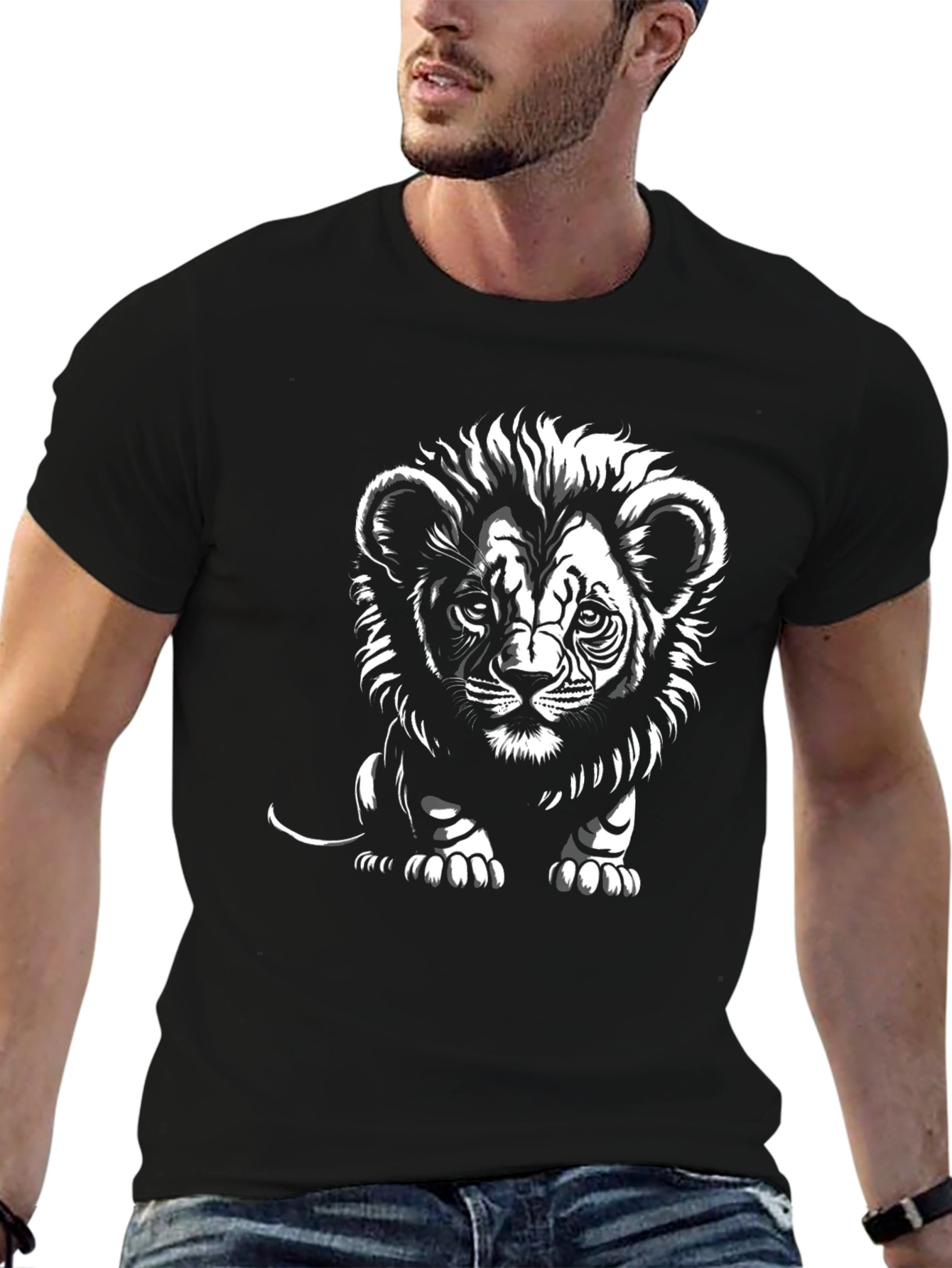 Lion Cub Graphic Tee - Black Cotton T-Shirt