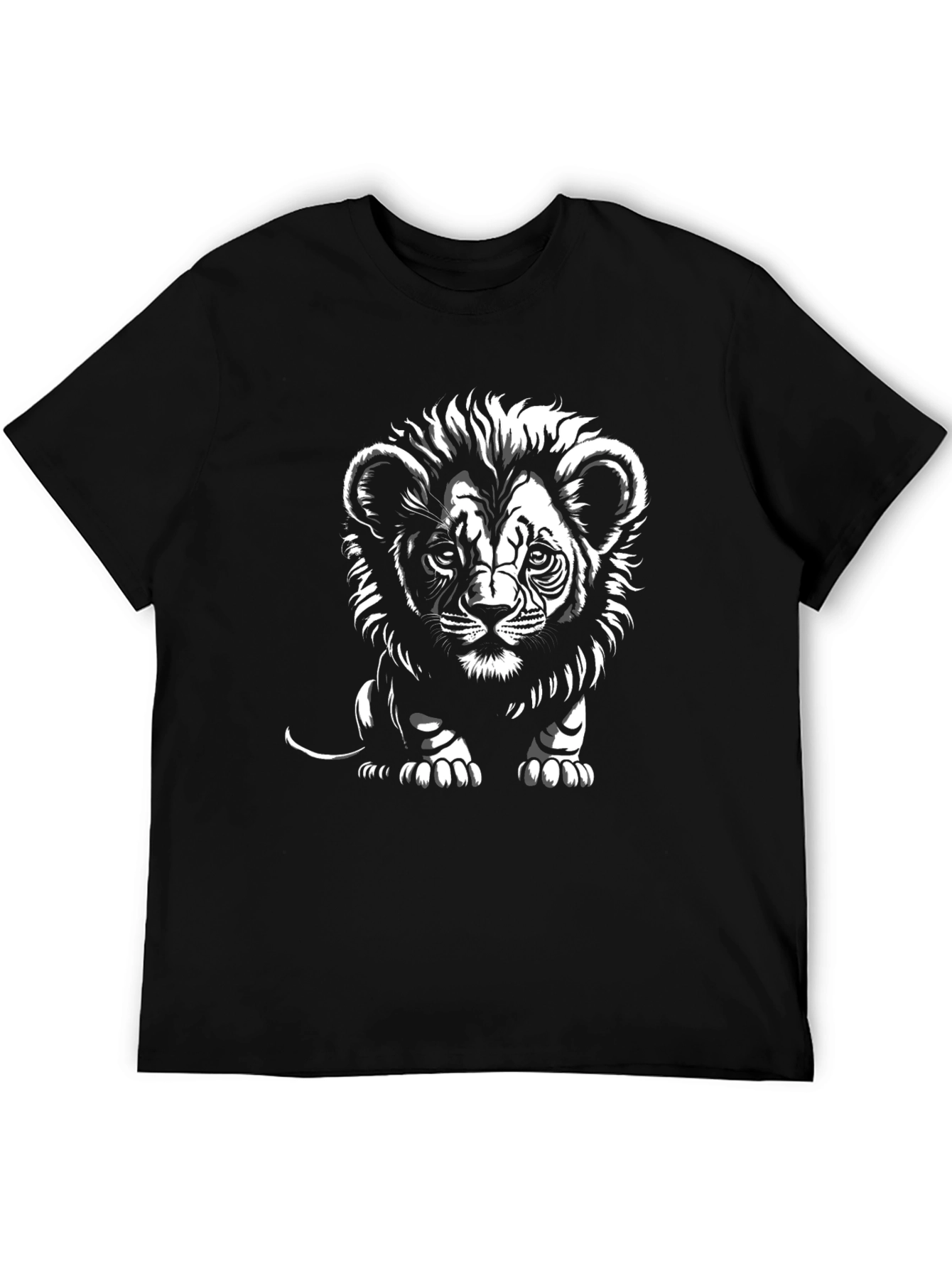 Lion Cub Graphic Tee - Black Cotton T-Shirt