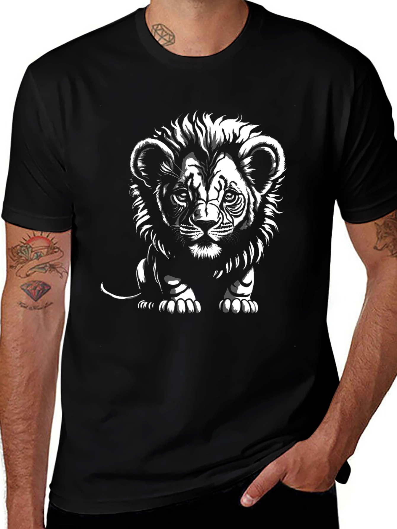 Lion Cub Graphic Tee - Black Cotton T-Shirt