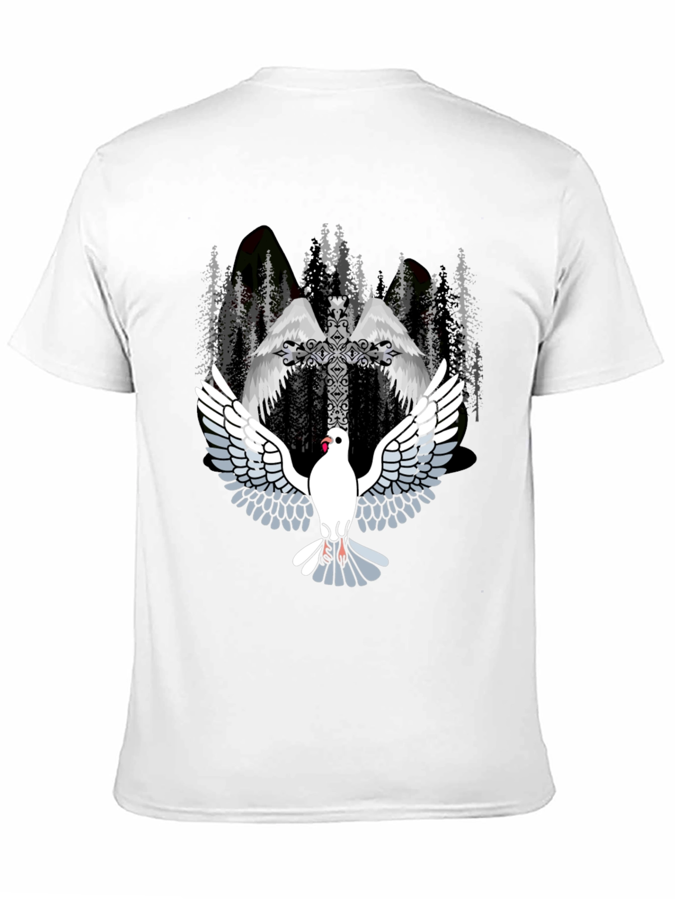 Dove & Cross Graphic T-Shirt - Religious Style