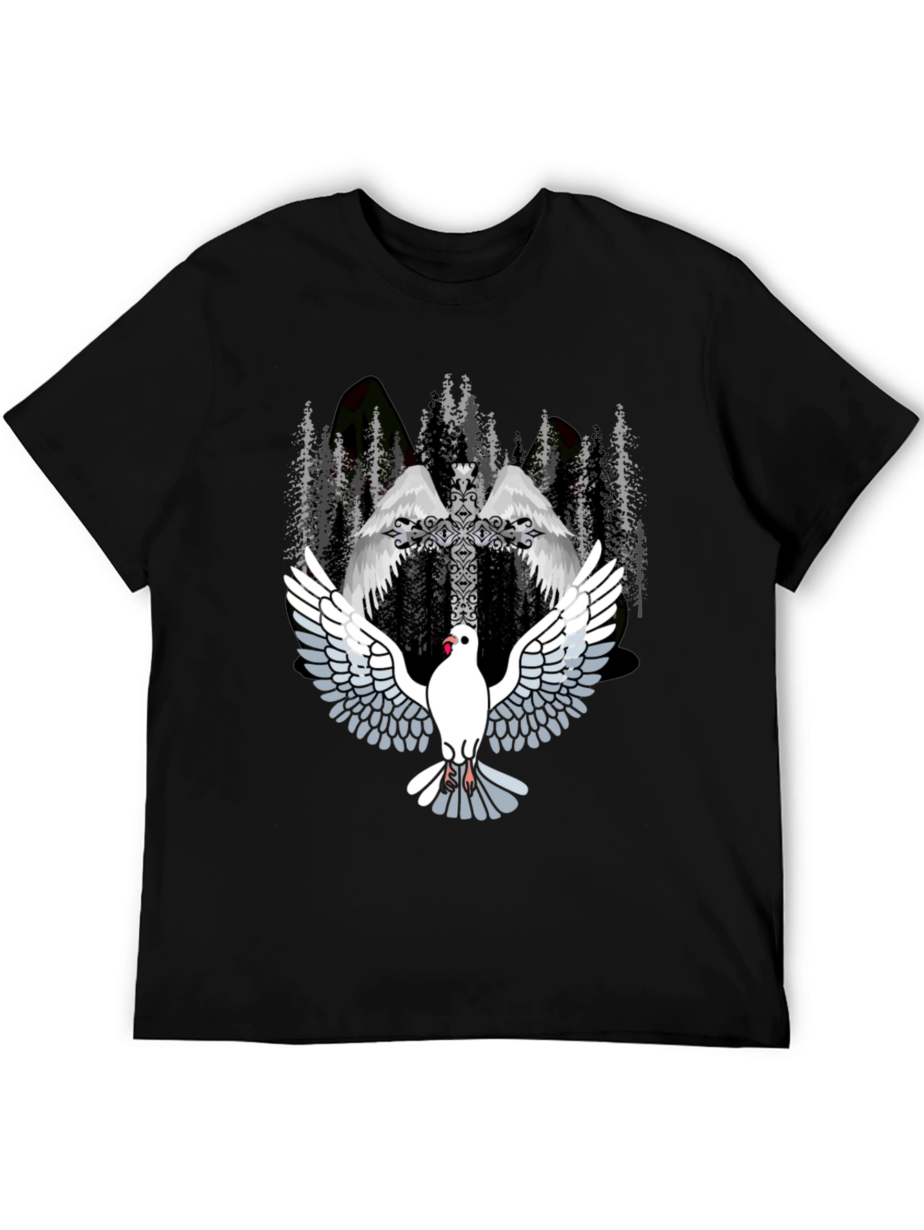 Dove & Cross Graphic T-Shirt - Religious Style