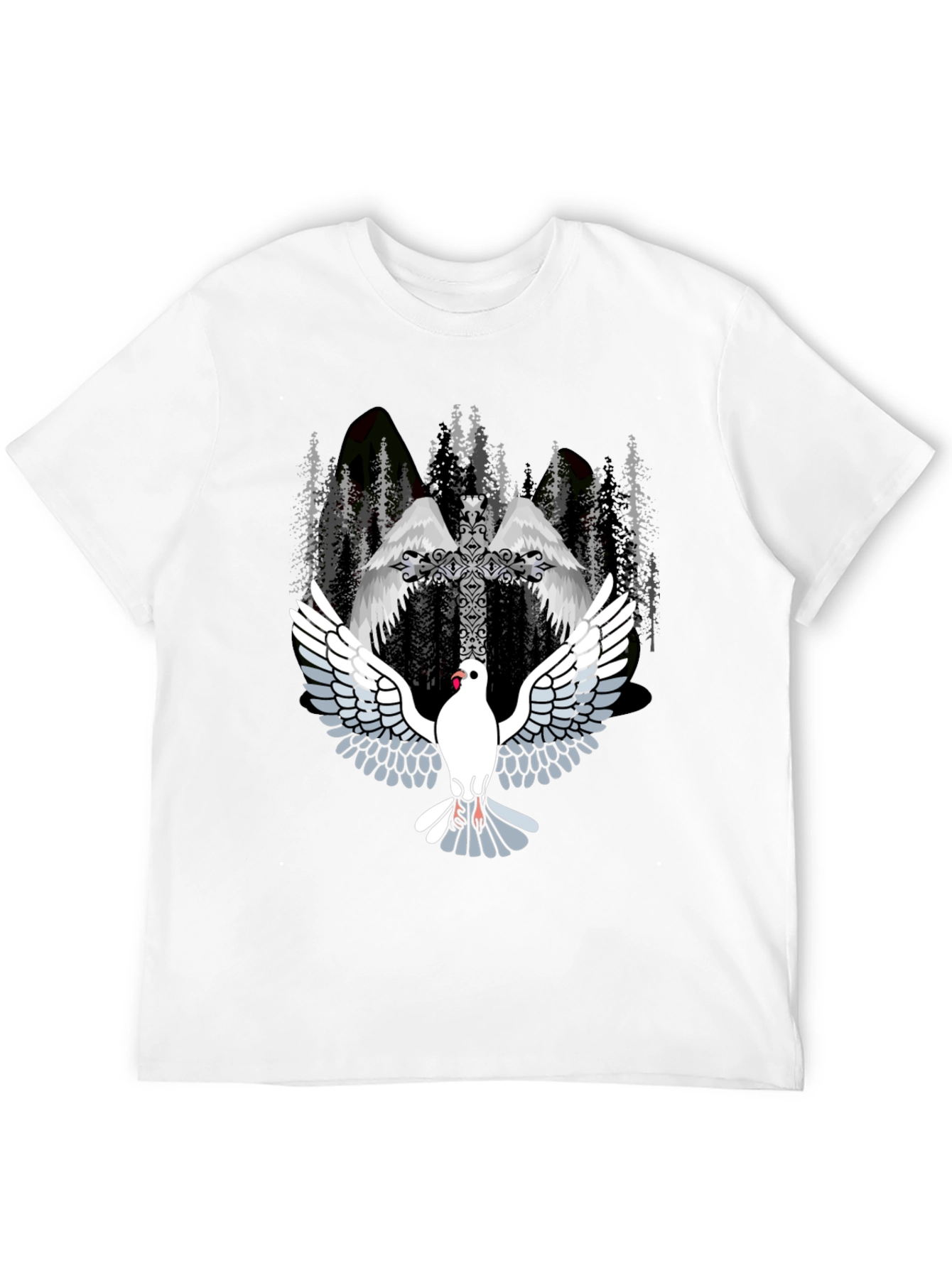 Dove & Cross Graphic T-Shirt - Religious Style