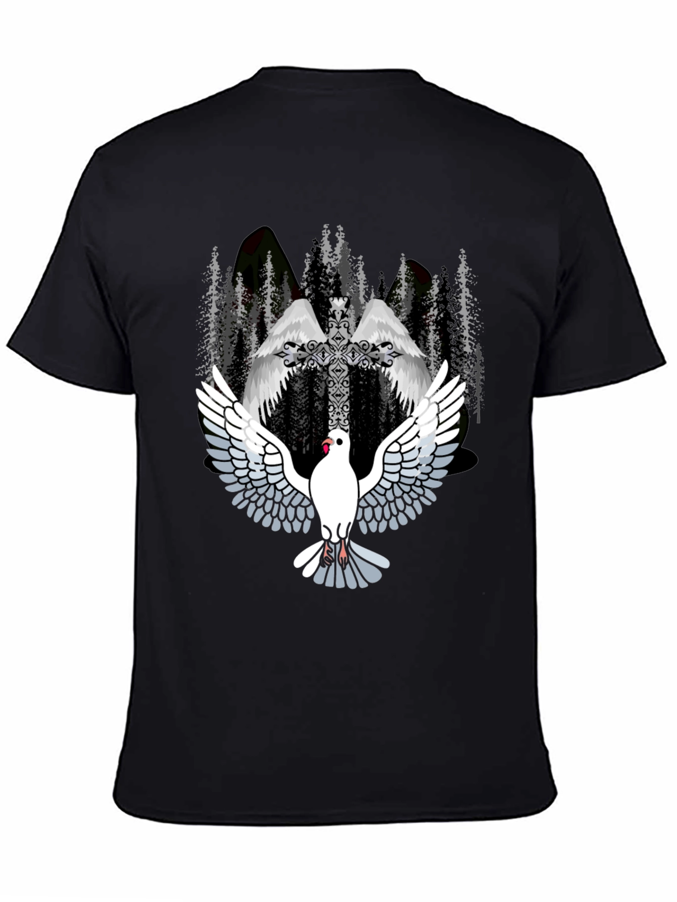 Dove & Cross Graphic T-Shirt - Religious Style