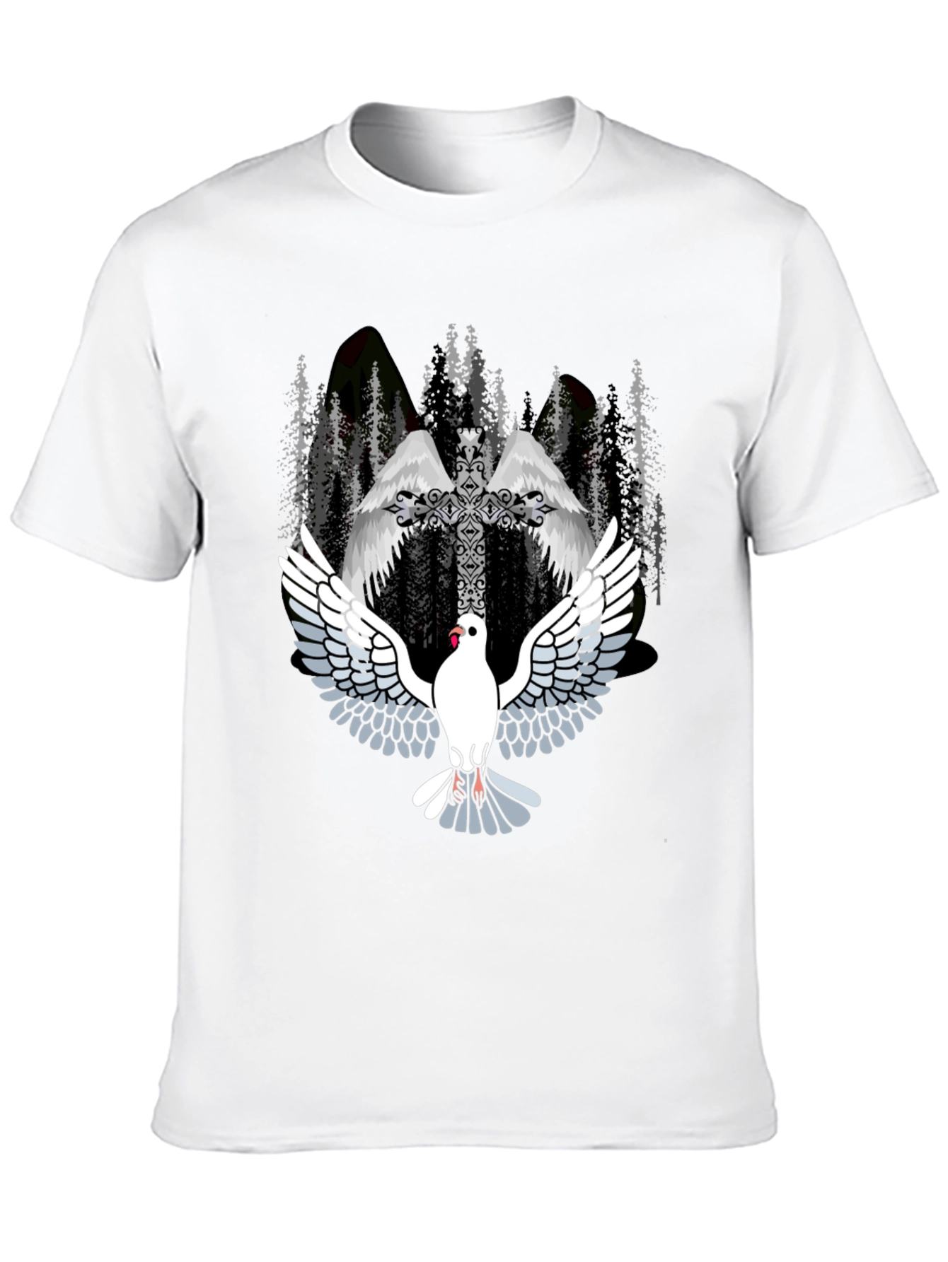 Dove & Cross Graphic T-Shirt - Religious Style