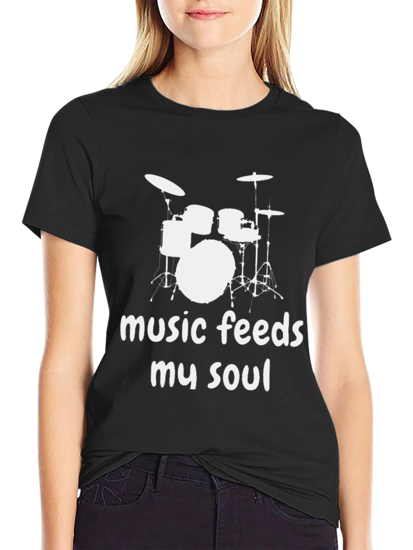 Music Feeds My Soul Drum Set Graphic T-Shirt