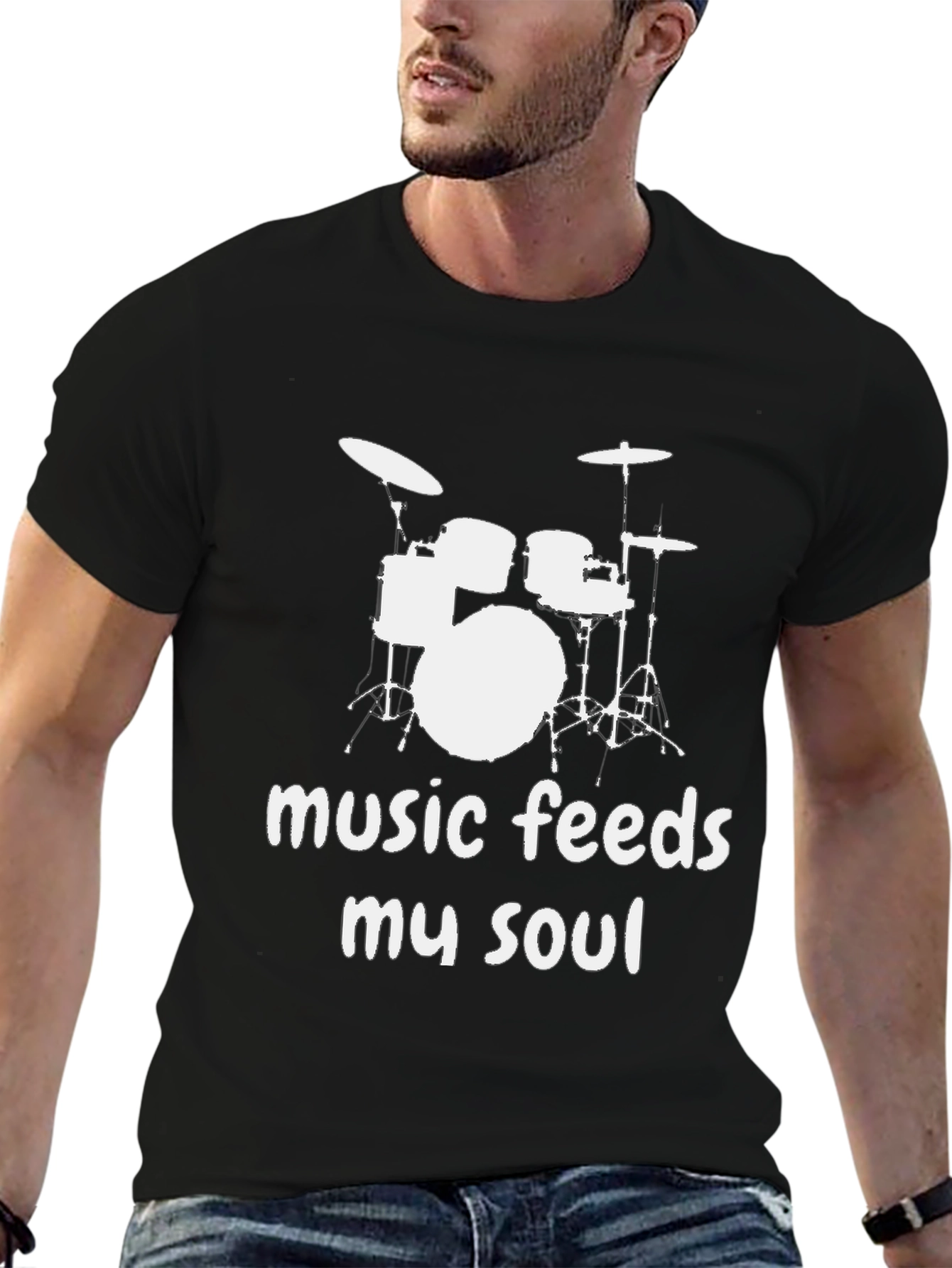 Music Feeds My Soul Drum Set Graphic T-Shirt