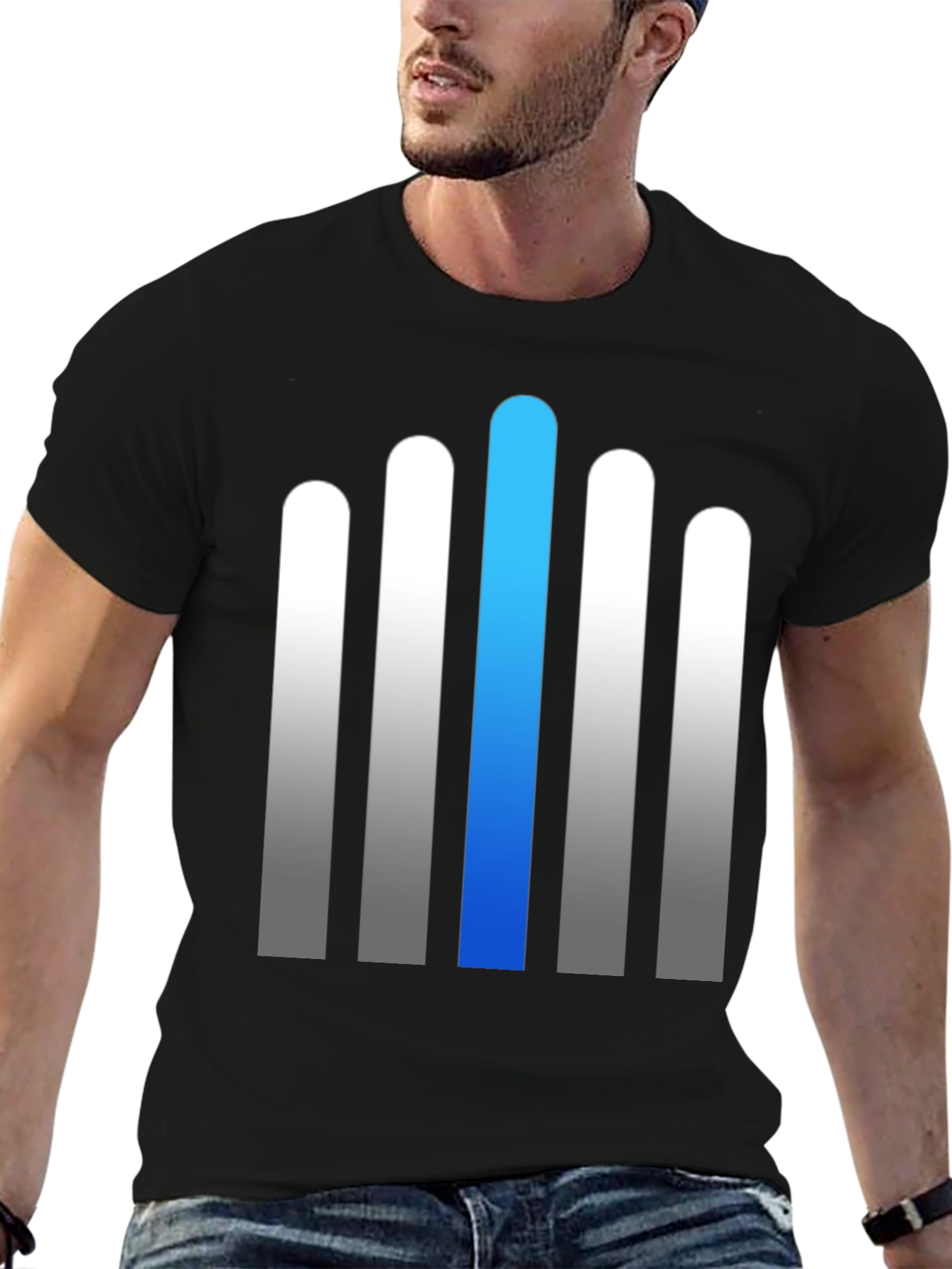 Modern Gradient Bar Graphic Tee - Soft Cotton Blend