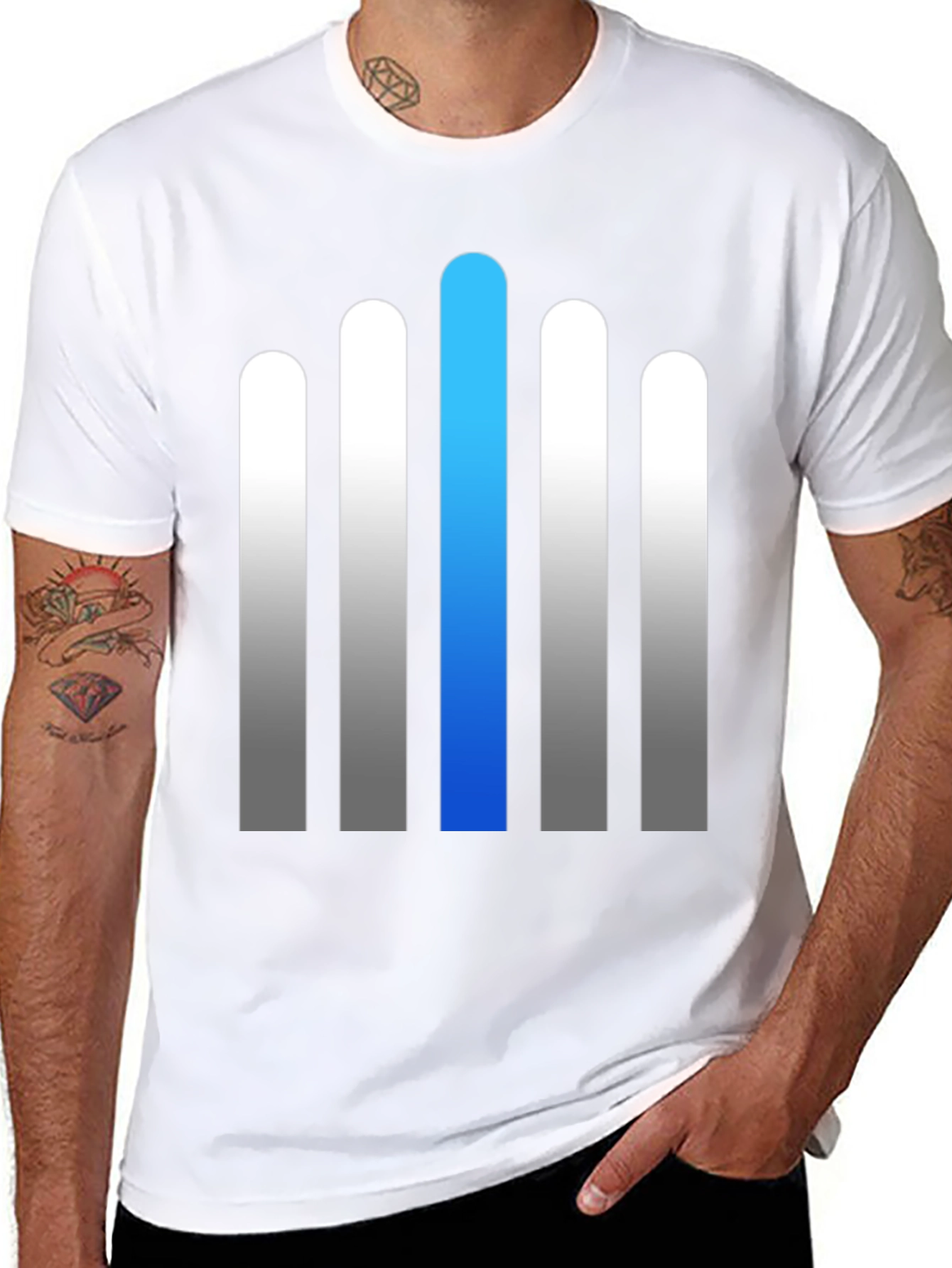Modern Gradient Bar Graphic Tee - Soft Cotton Blend