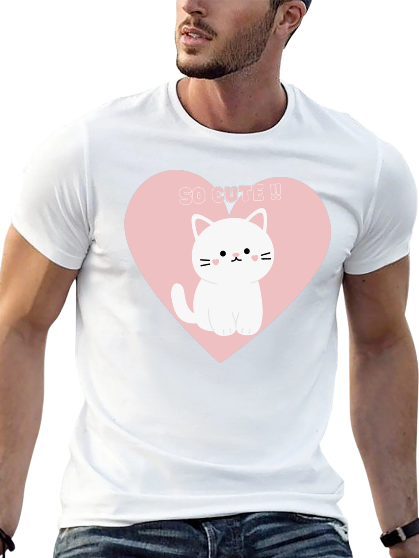 Cute Cat Heart Graphic Tee - Black T-Shirt