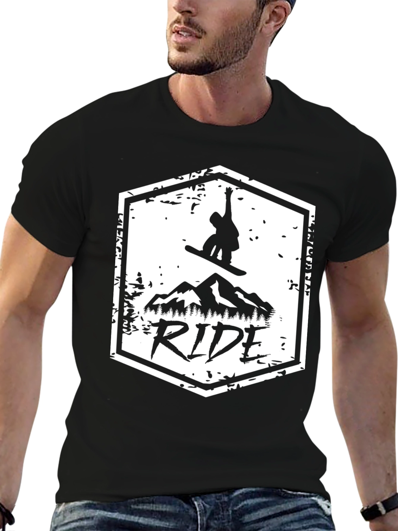 Mens Black RIDE Snowboard Graphic T-Shirt