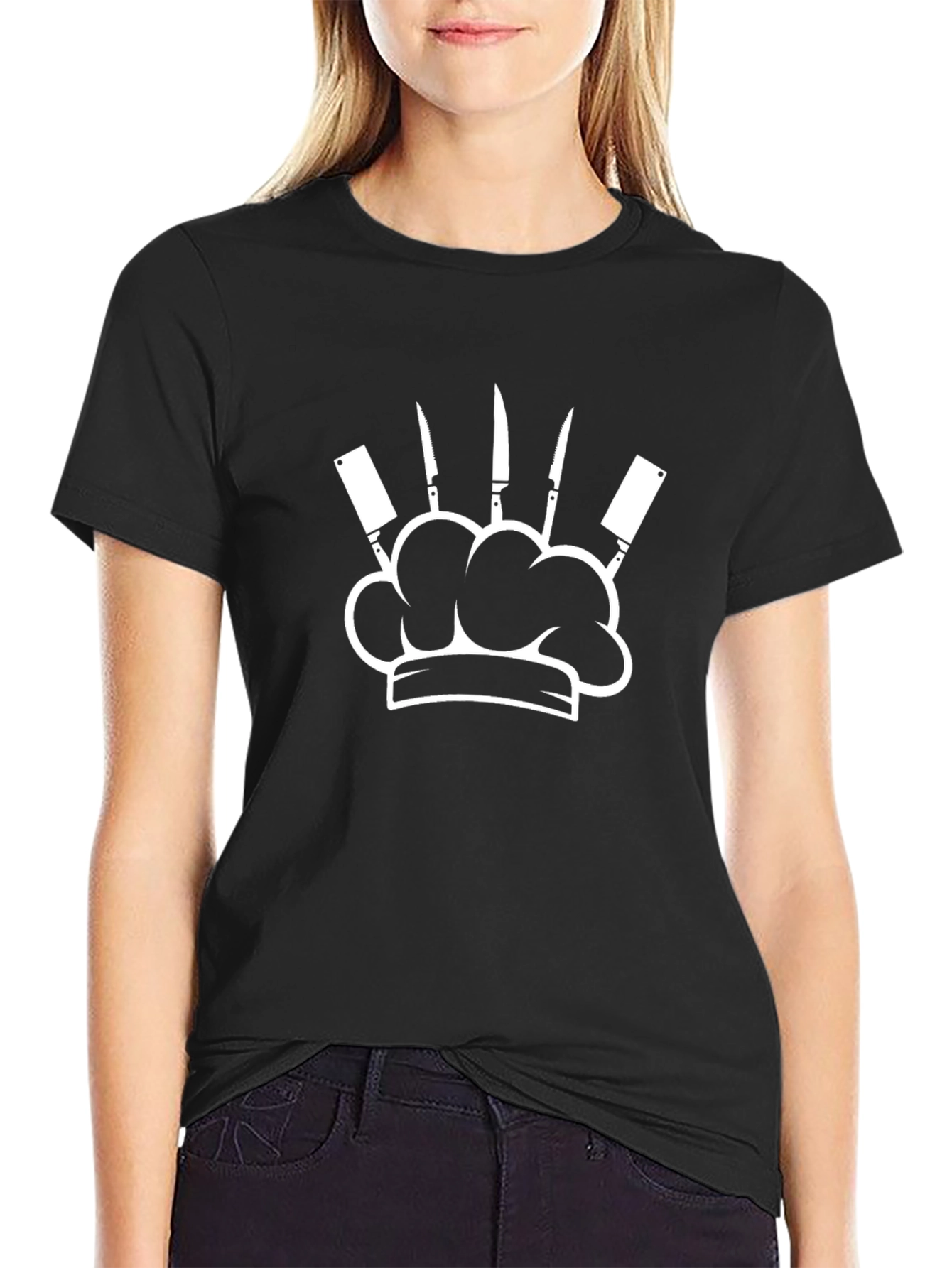 Chef Hat and Knives Graphic Tee - Black