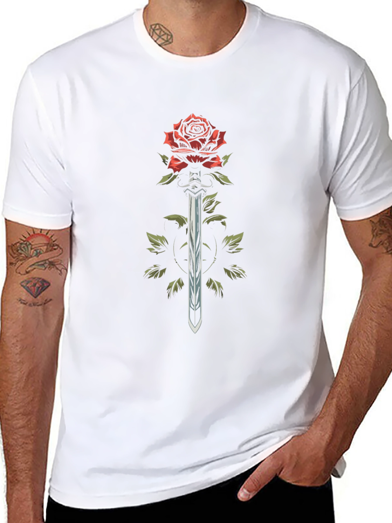 Rose & Sword Graphic T-Shirt - Edgy Style