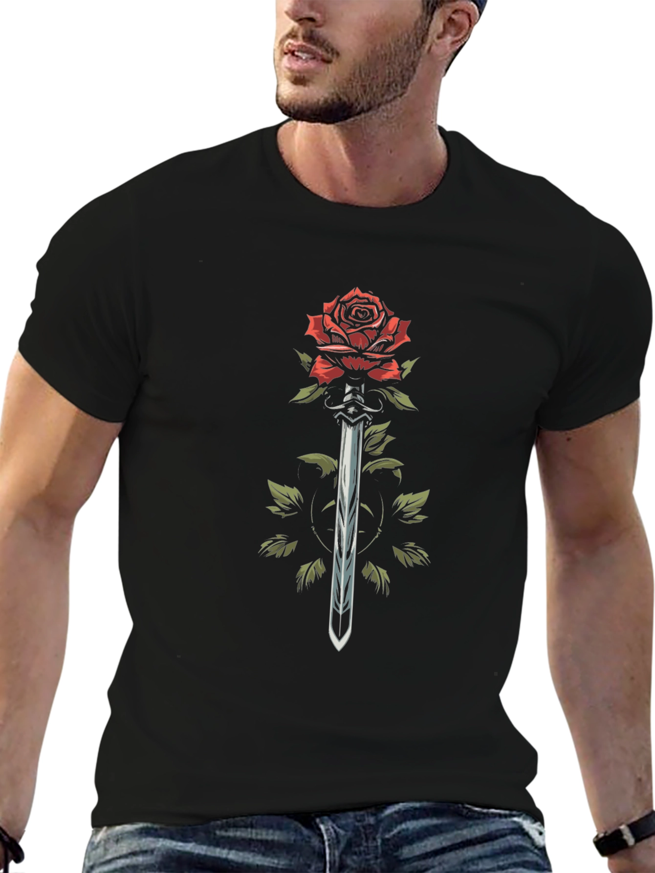 Rose & Sword Graphic T-Shirt - Edgy Style