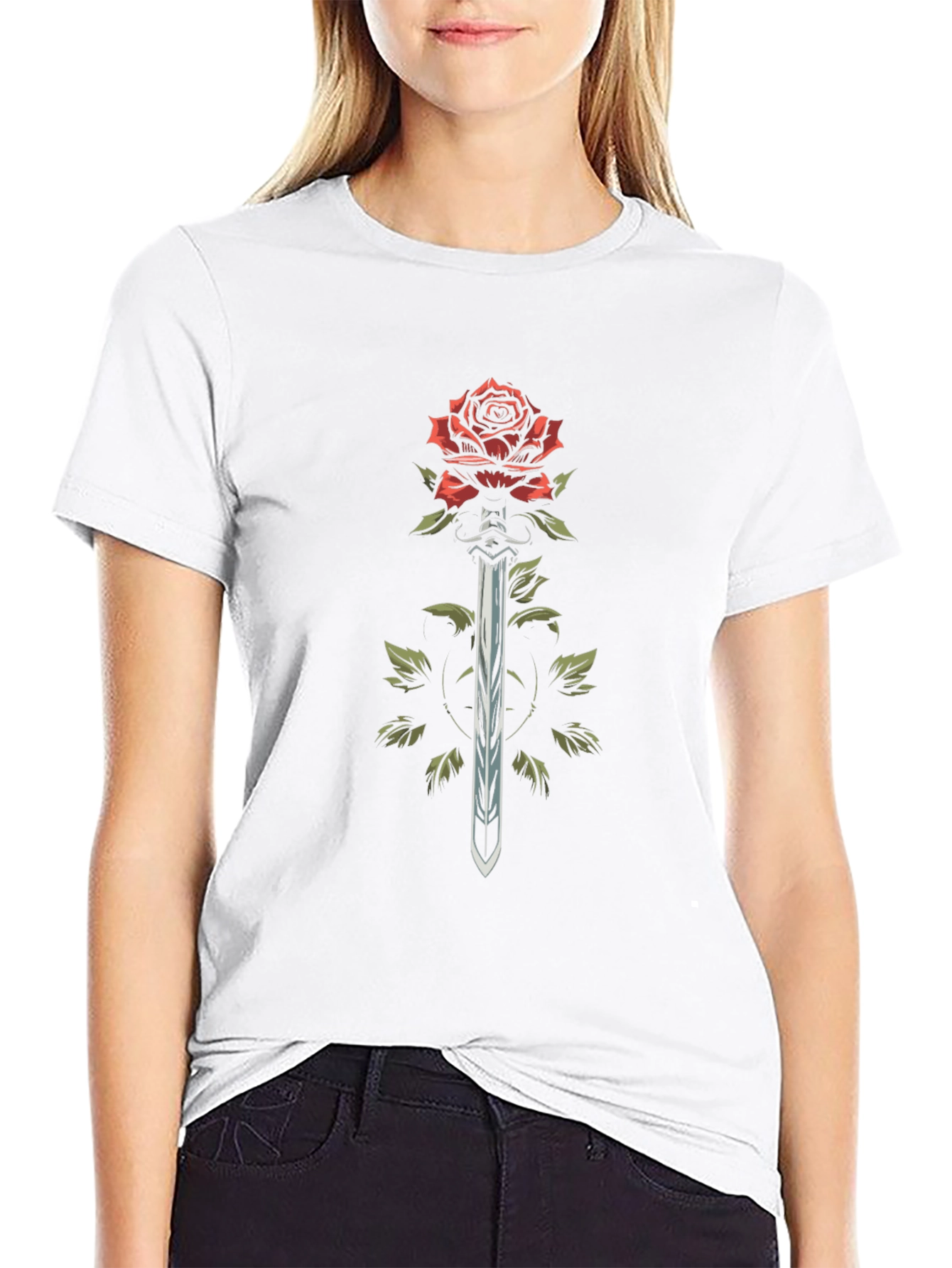 Rose & Sword Graphic T-Shirt - Edgy Style