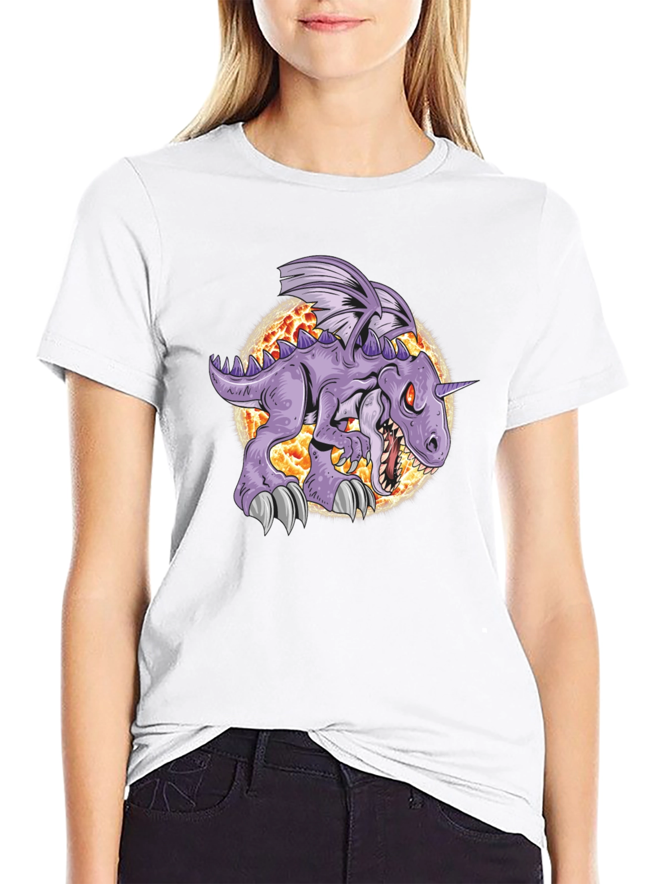 Unicorn Dinosaur Graphic Tee - Black
