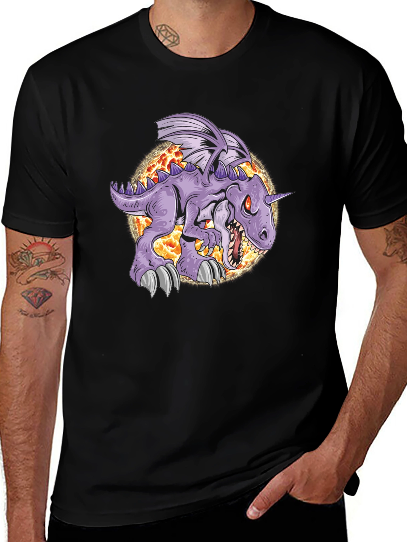 Unicorn Dinosaur Graphic Tee - Black