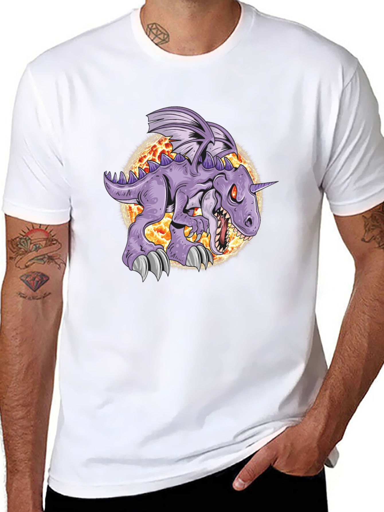 Unicorn Dinosaur Graphic Tee - Black