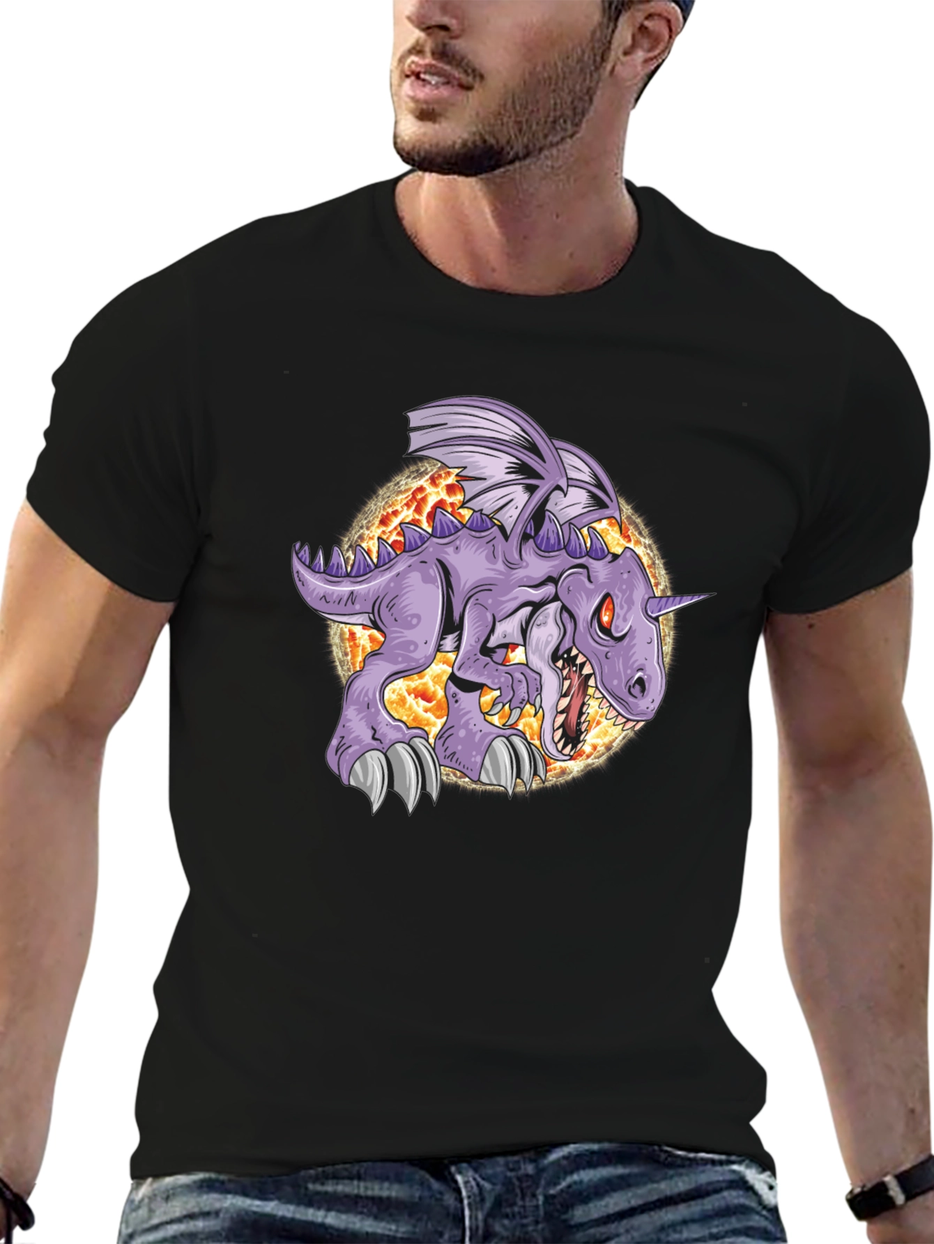 Unicorn Dinosaur Graphic Tee - Black