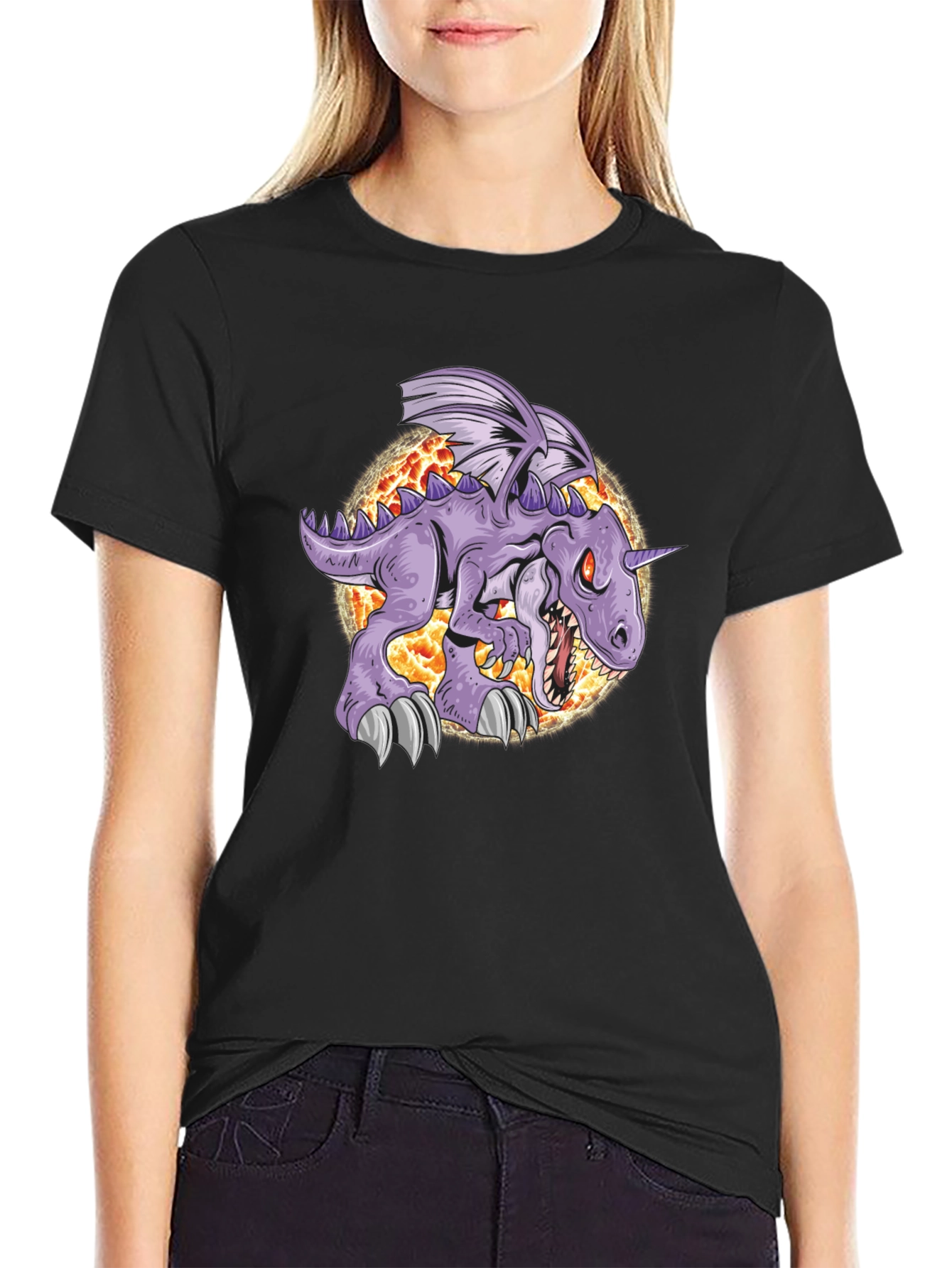 Unicorn Dinosaur Graphic Tee - Black
