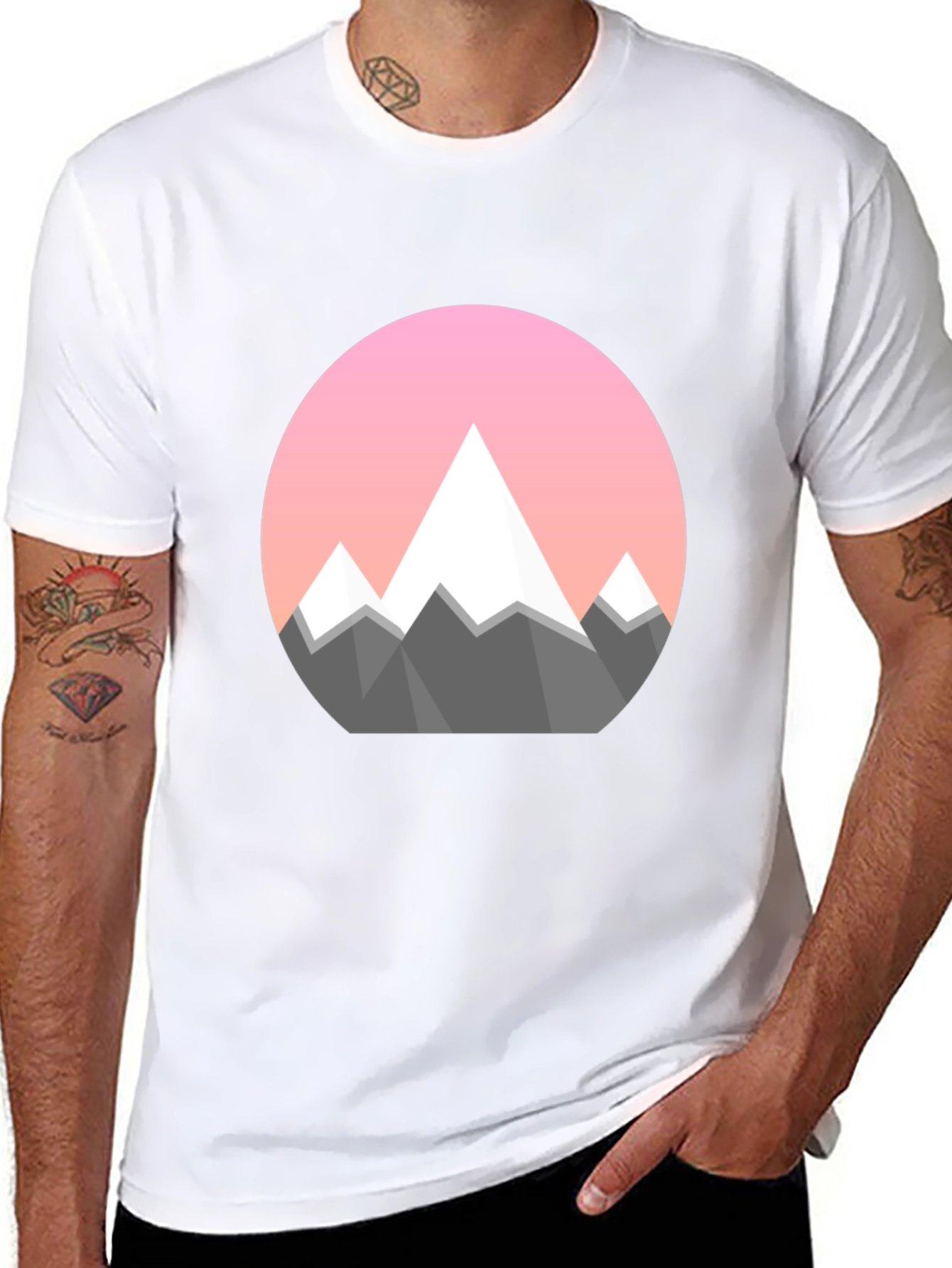 Geometric Mountain Graphic Tee - Black
