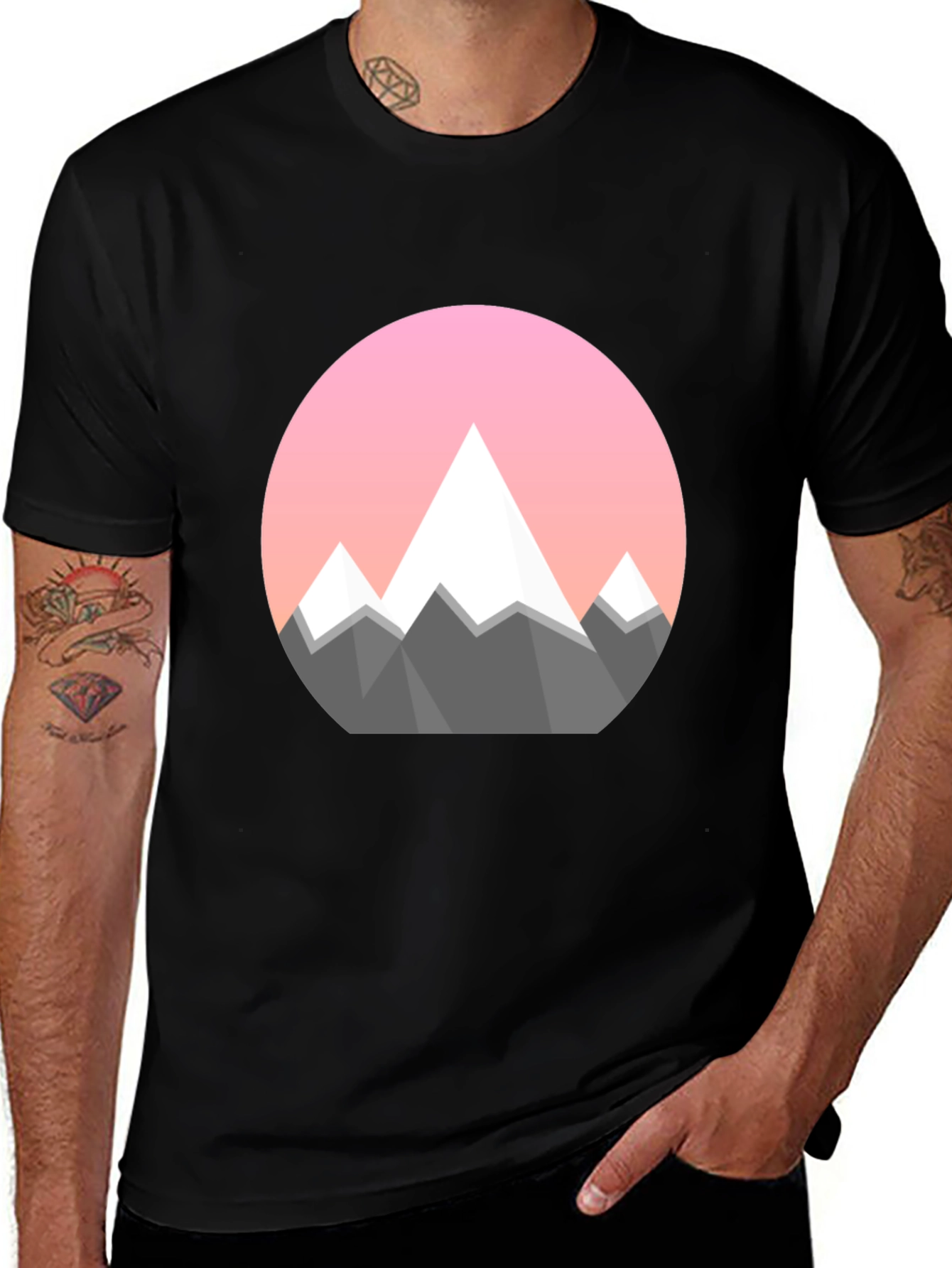 Geometric Mountain Graphic Tee - Black